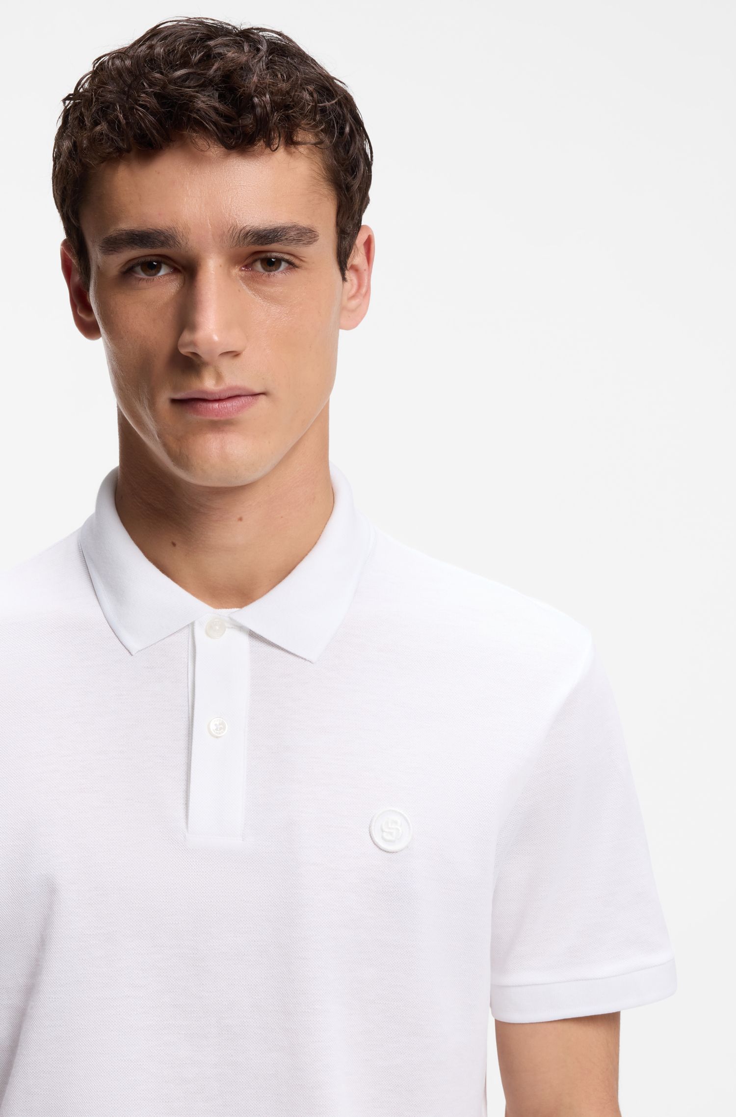BOSS - Áo polo cotton piqué hoạ tiết chữ B