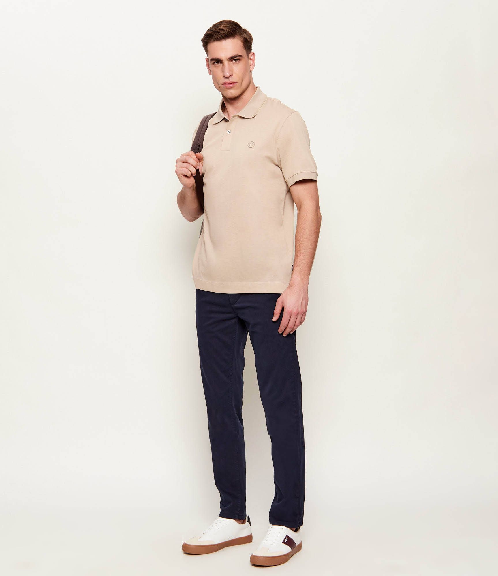 BOSS - Áo polo cotton piqué hoạ tiết chữ B