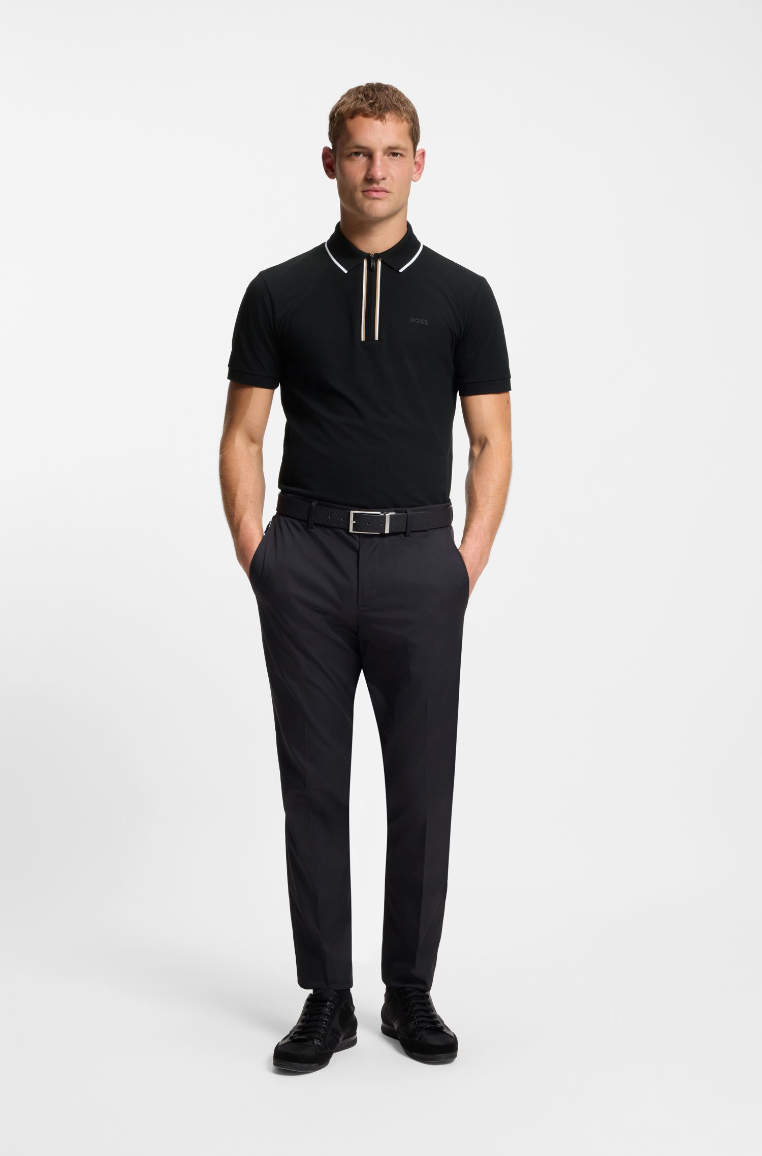 BOSS - Áo polo Slim-fit cotton co giãn thấm hút mồ hôi
