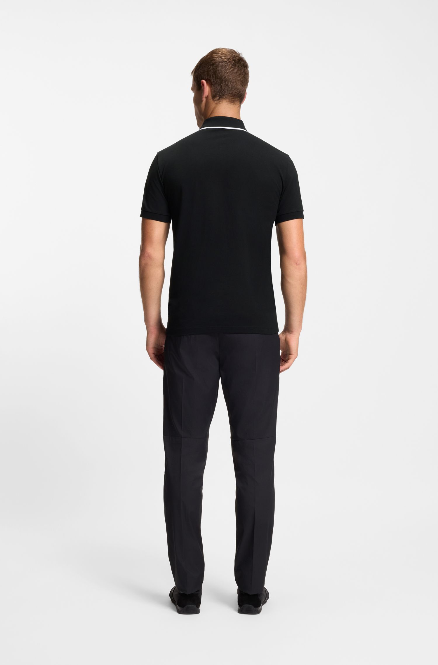 BOSS - Áo polo Slim-fit cotton co giãn thấm hút mồ hôi