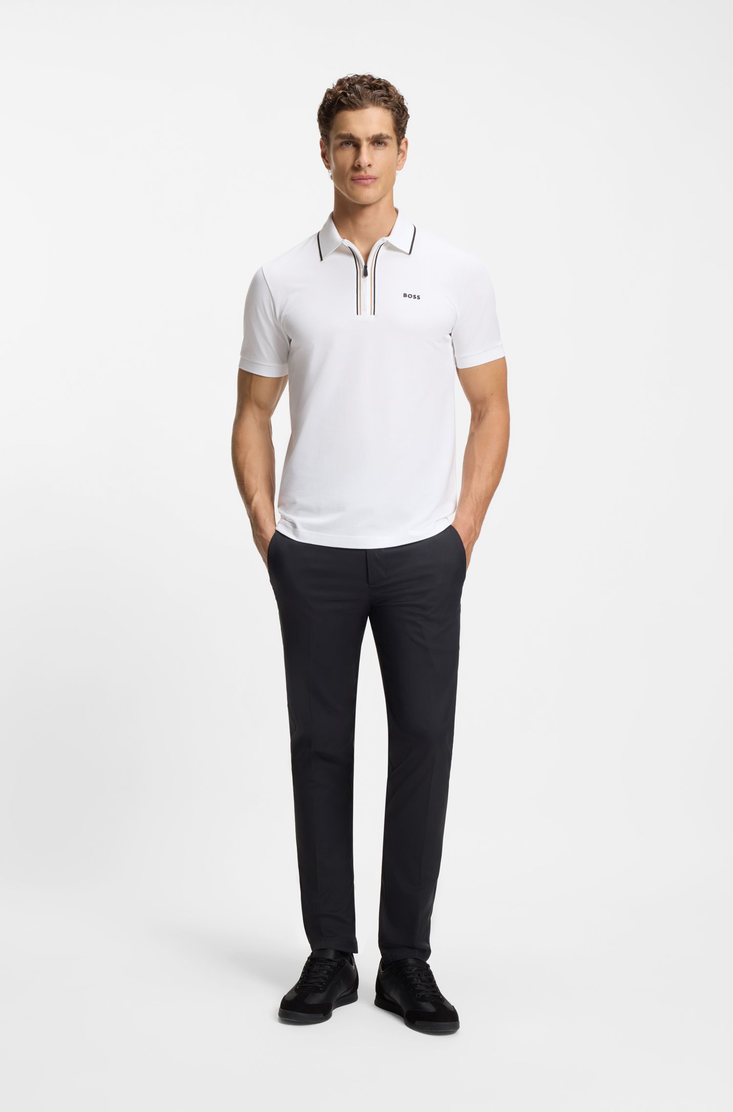 BOSS - Áo polo Slim-fit cotton co giãn thấm hút mồ hôi