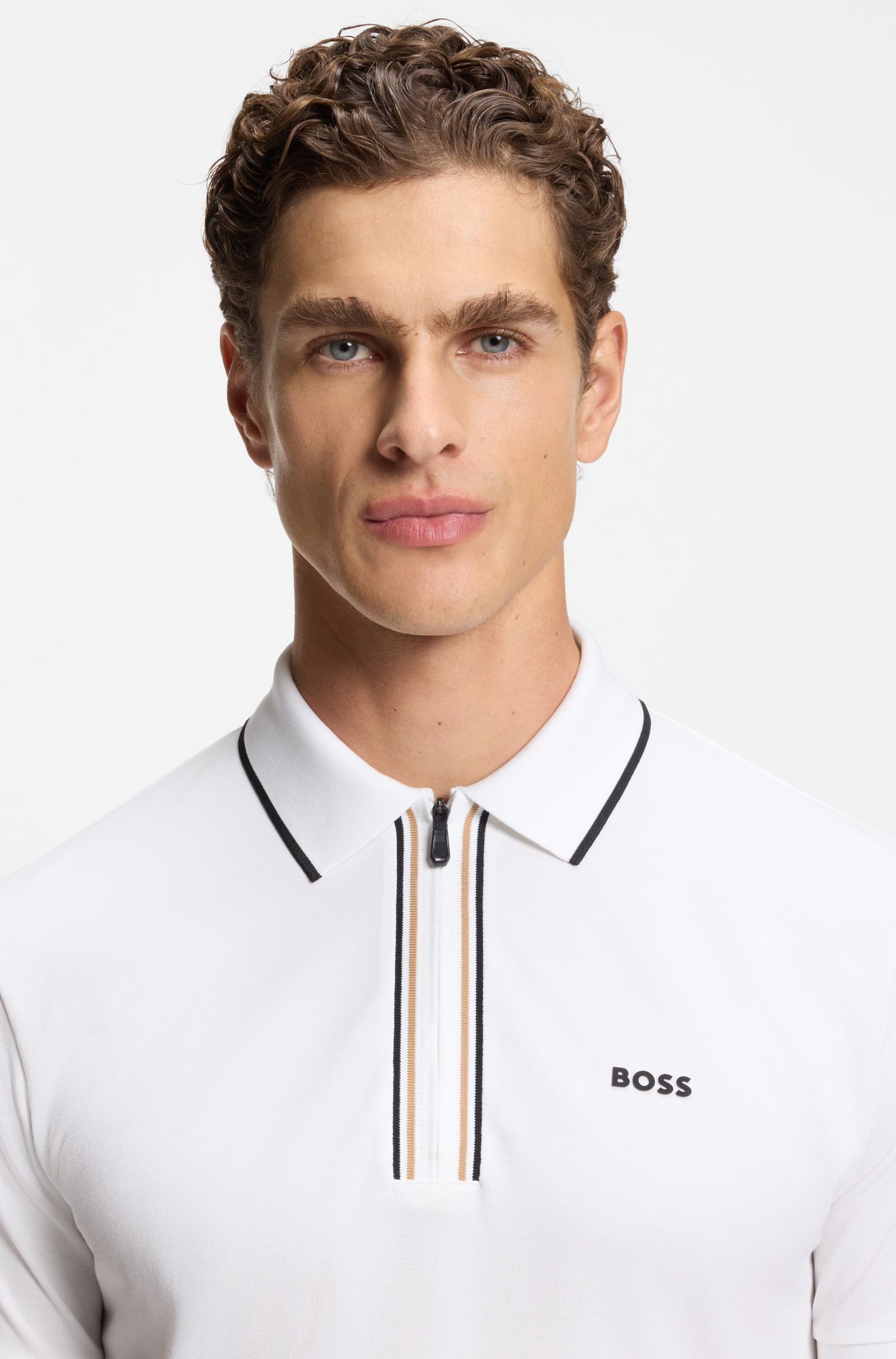 BOSS - Áo polo Slim-fit cotton co giãn thấm hút mồ hôi