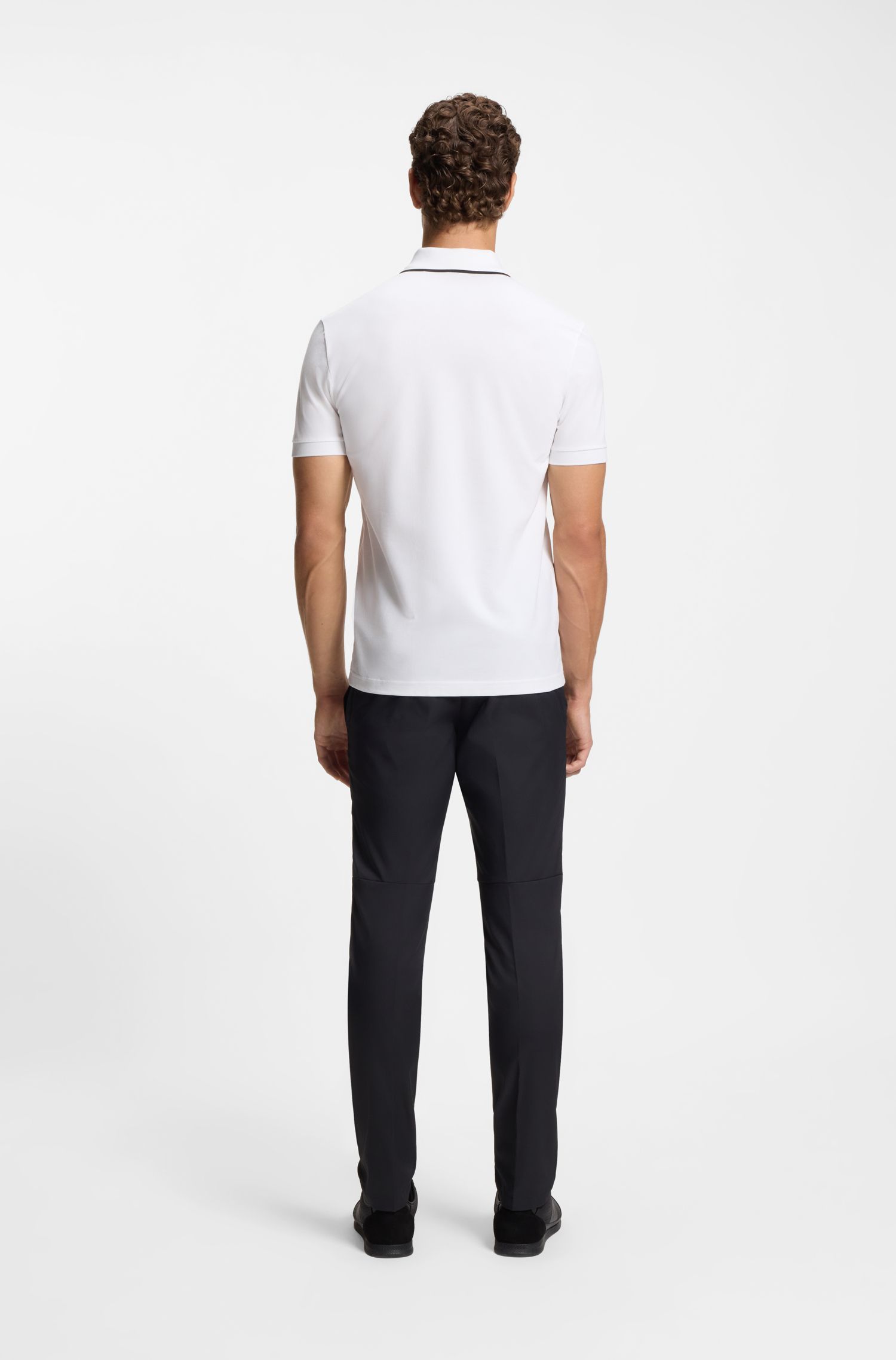 BOSS - Áo polo Slim-fit cotton co giãn thấm hút mồ hôi