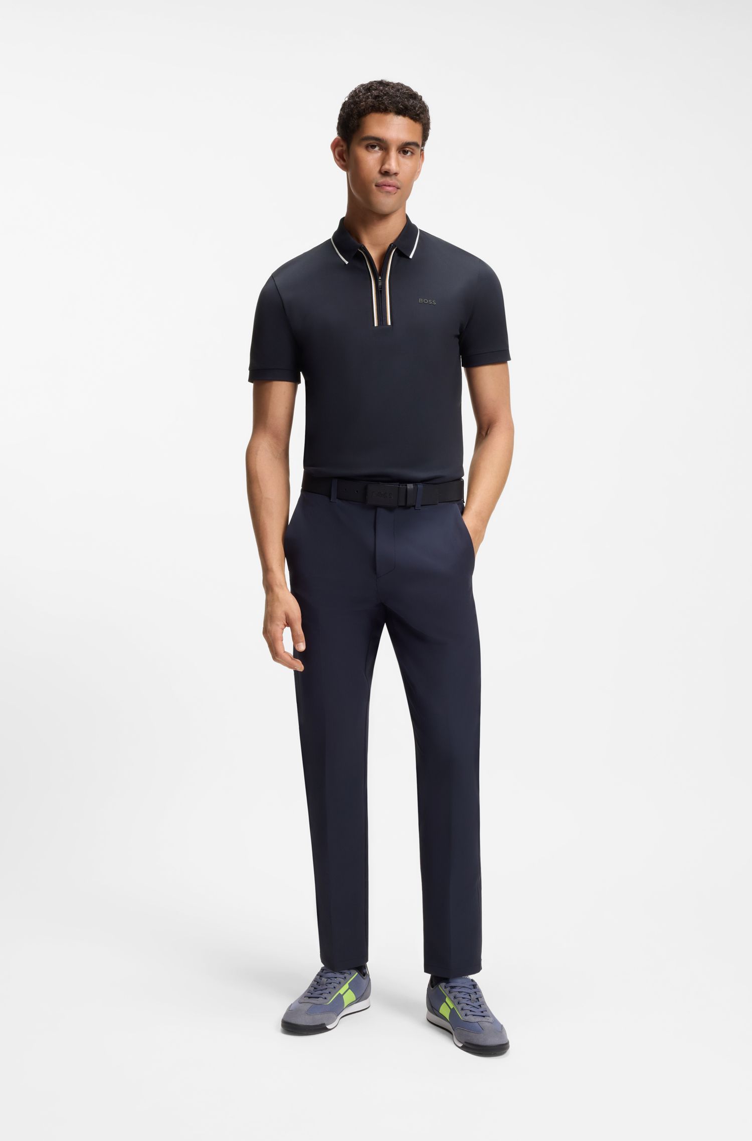 BOSS - Áo polo Slim-fit cotton co giãn thấm hút mồ hôi
