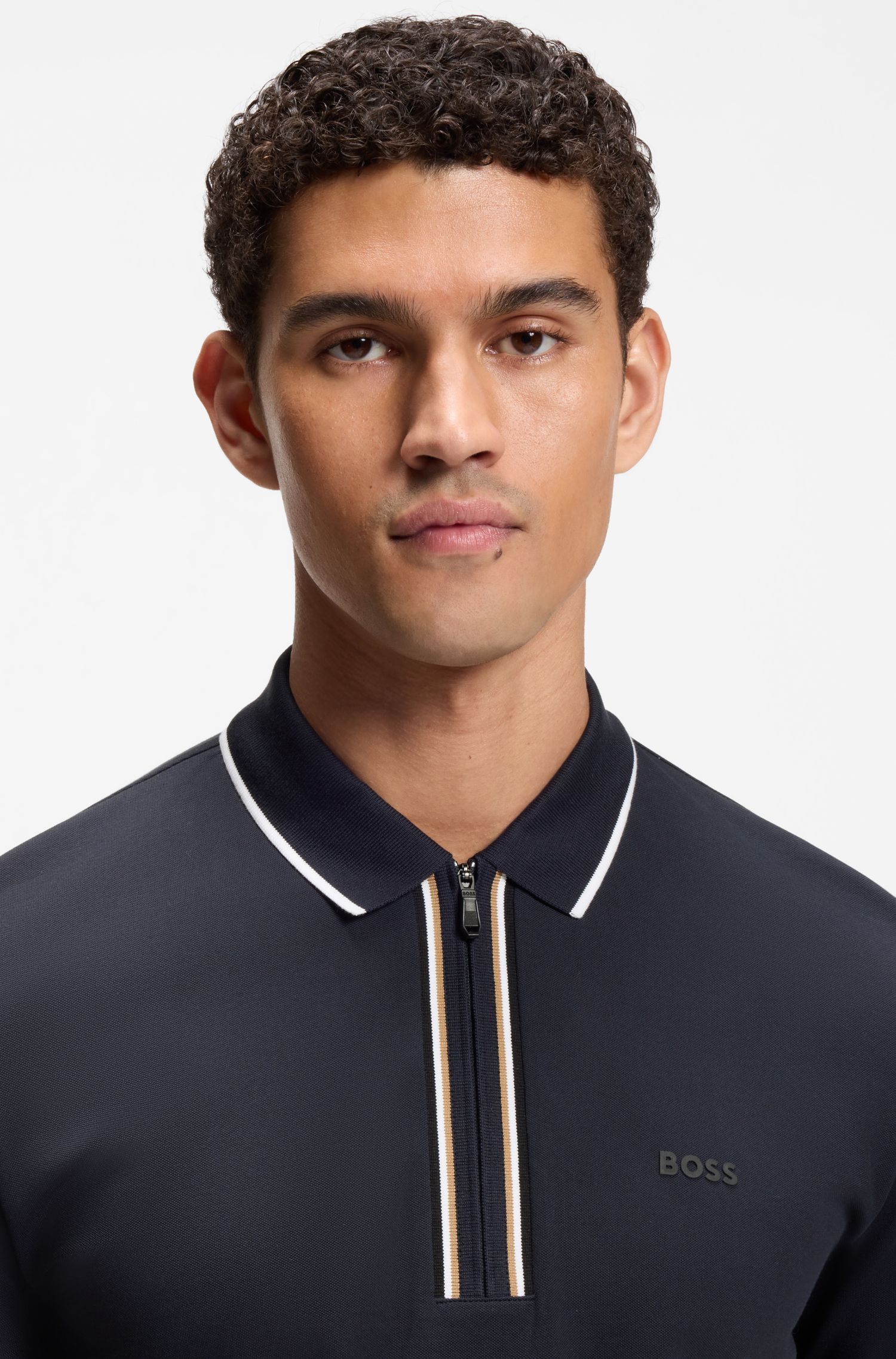 BOSS - Áo polo Slim-fit cotton co giãn thấm hút mồ hôi