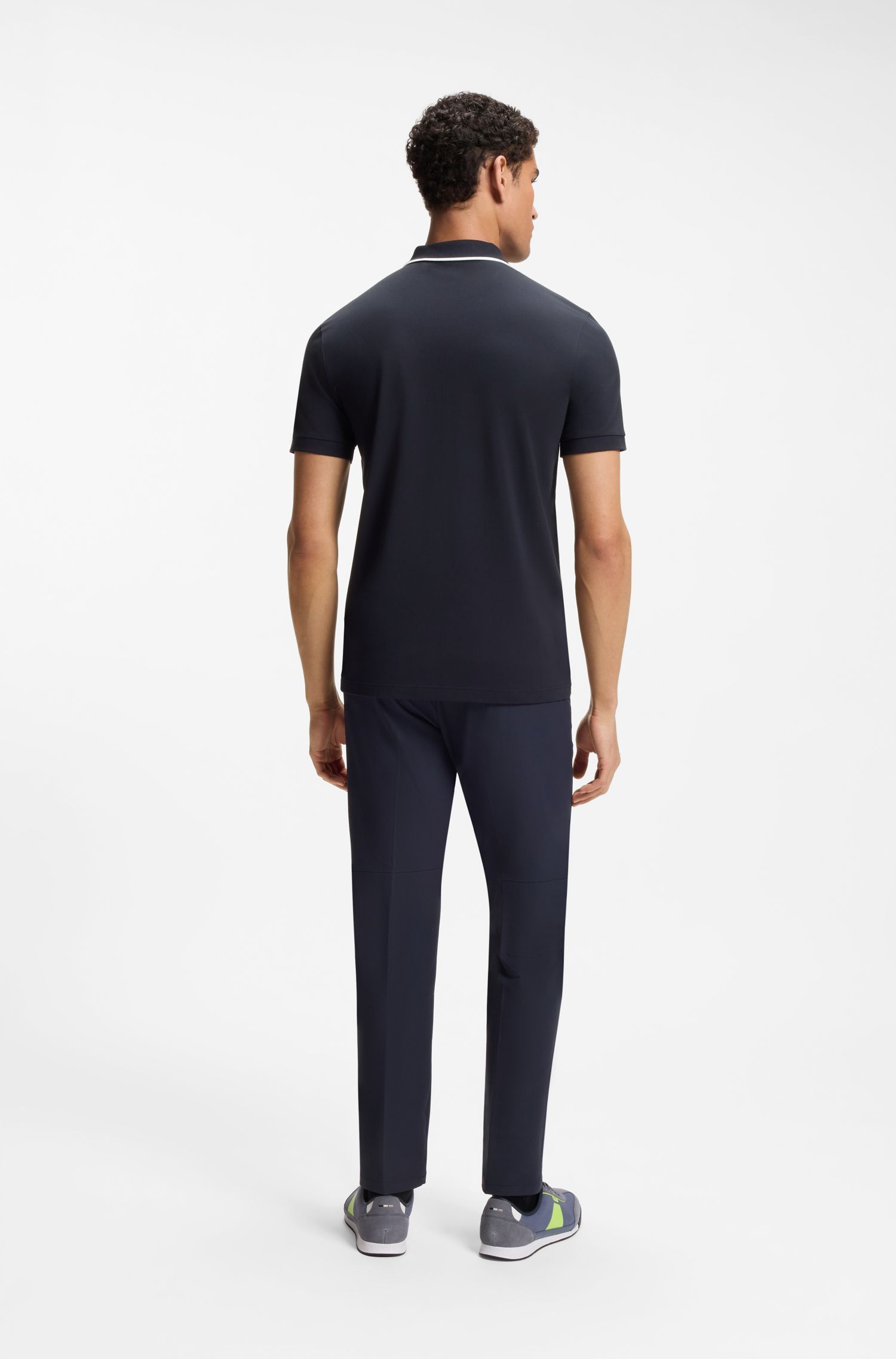 BOSS - Áo polo Slim-fit cotton co giãn thấm hút mồ hôi