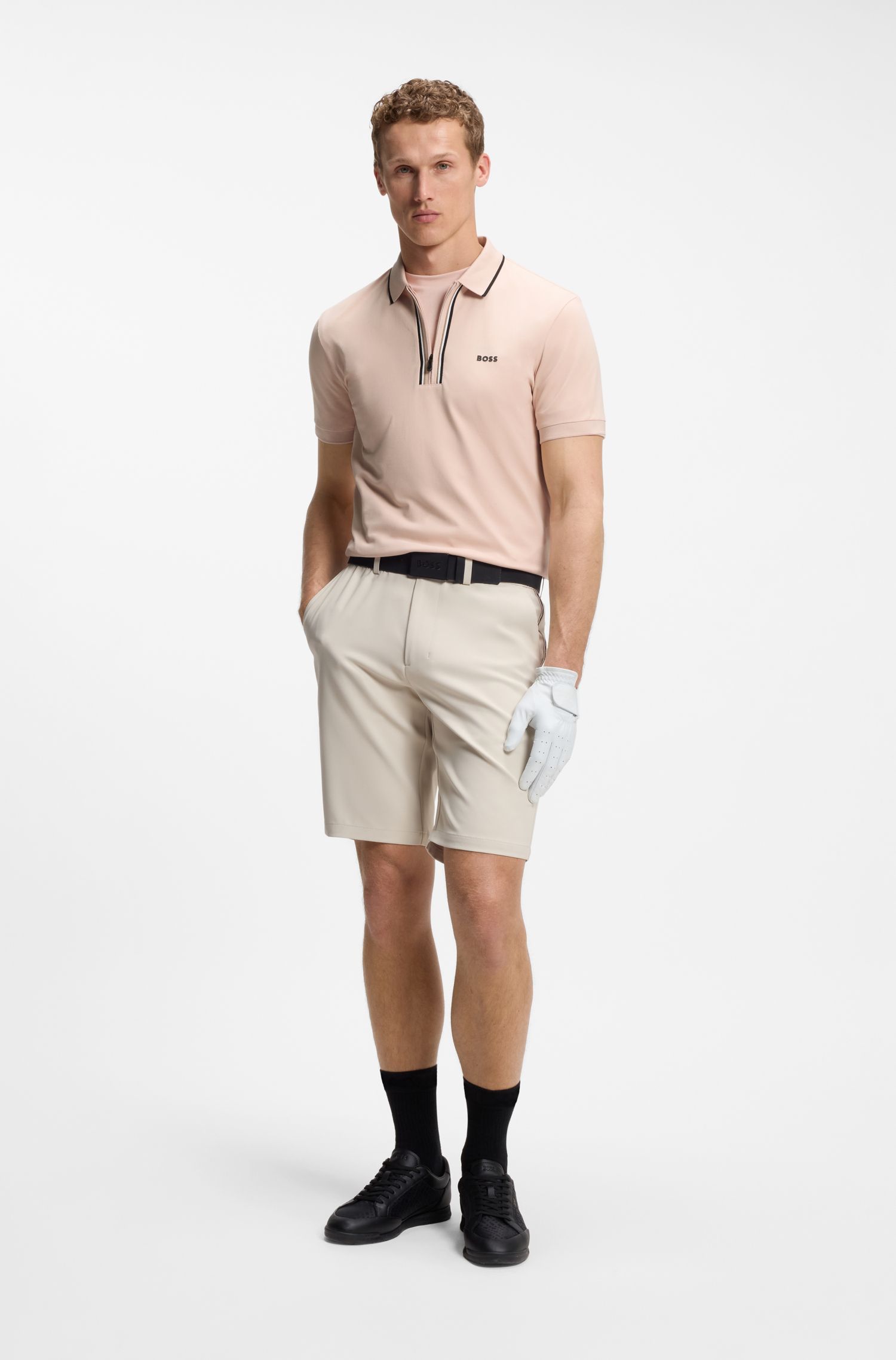 BOSS - Áo polo Slim-fit cotton co giãn thấm hút mồ hôi