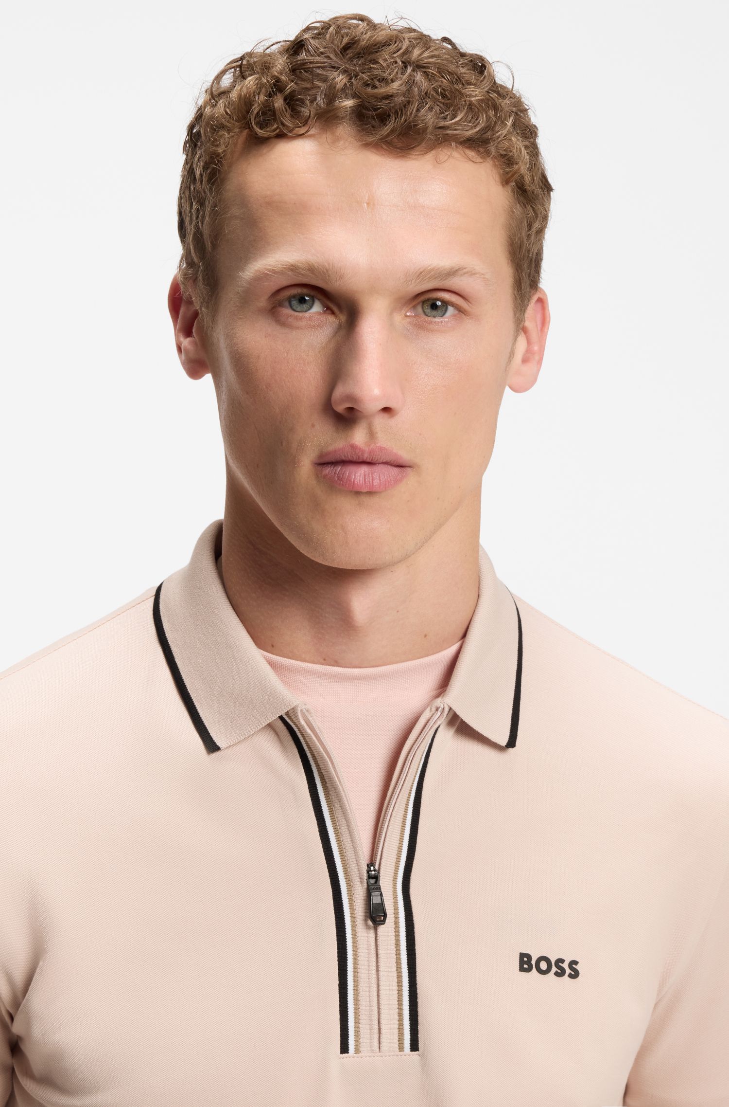BOSS - Áo polo Slim-fit cotton co giãn thấm hút mồ hôi