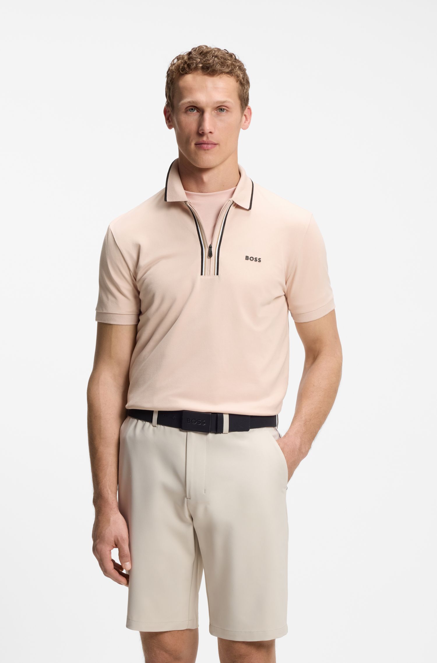 BOSS - Áo polo Slim-fit cotton co giãn thấm hút mồ hôi