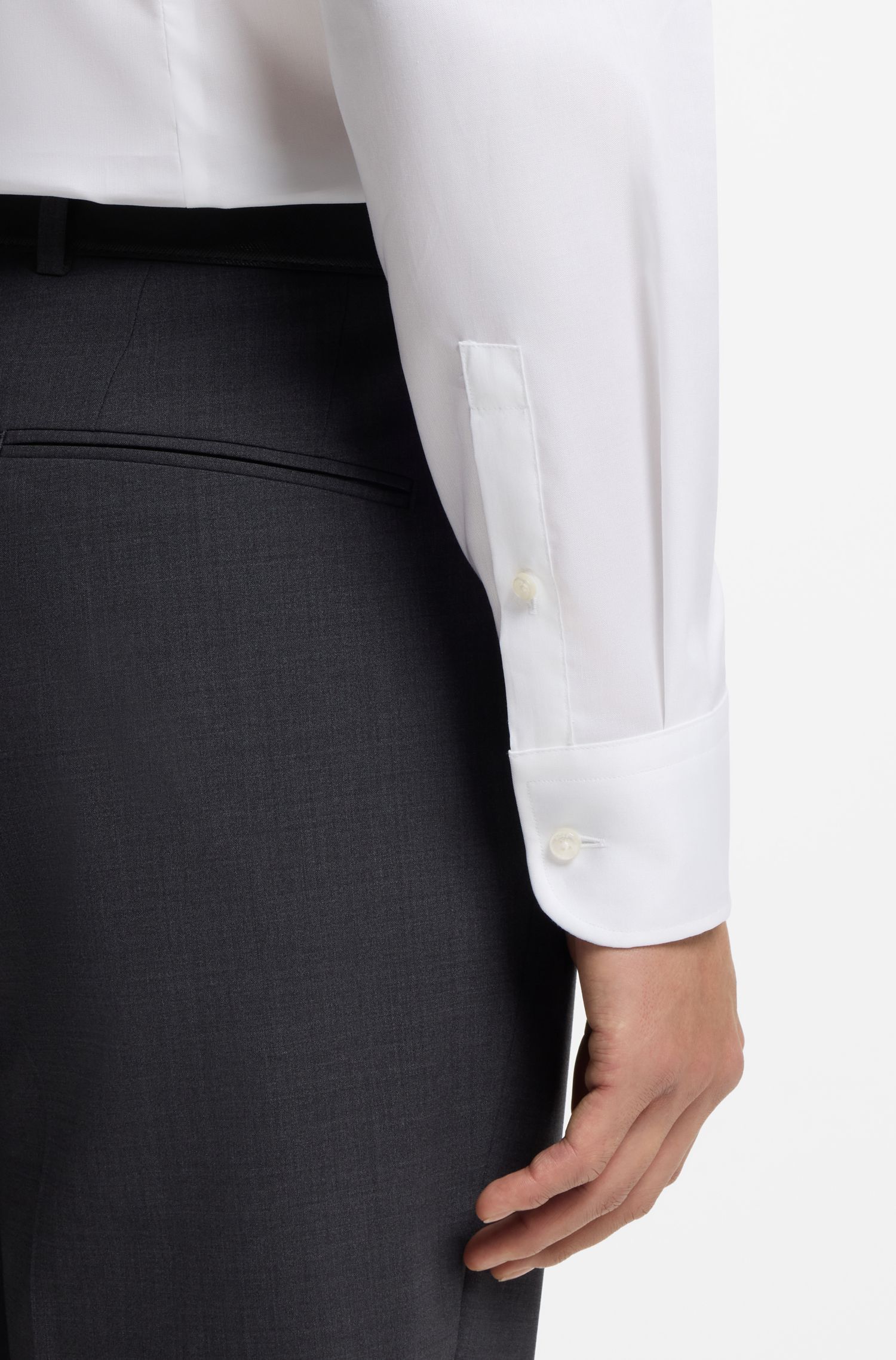 BOSS - Áo sơ mi slim-fit dễ ủi cotton poplin