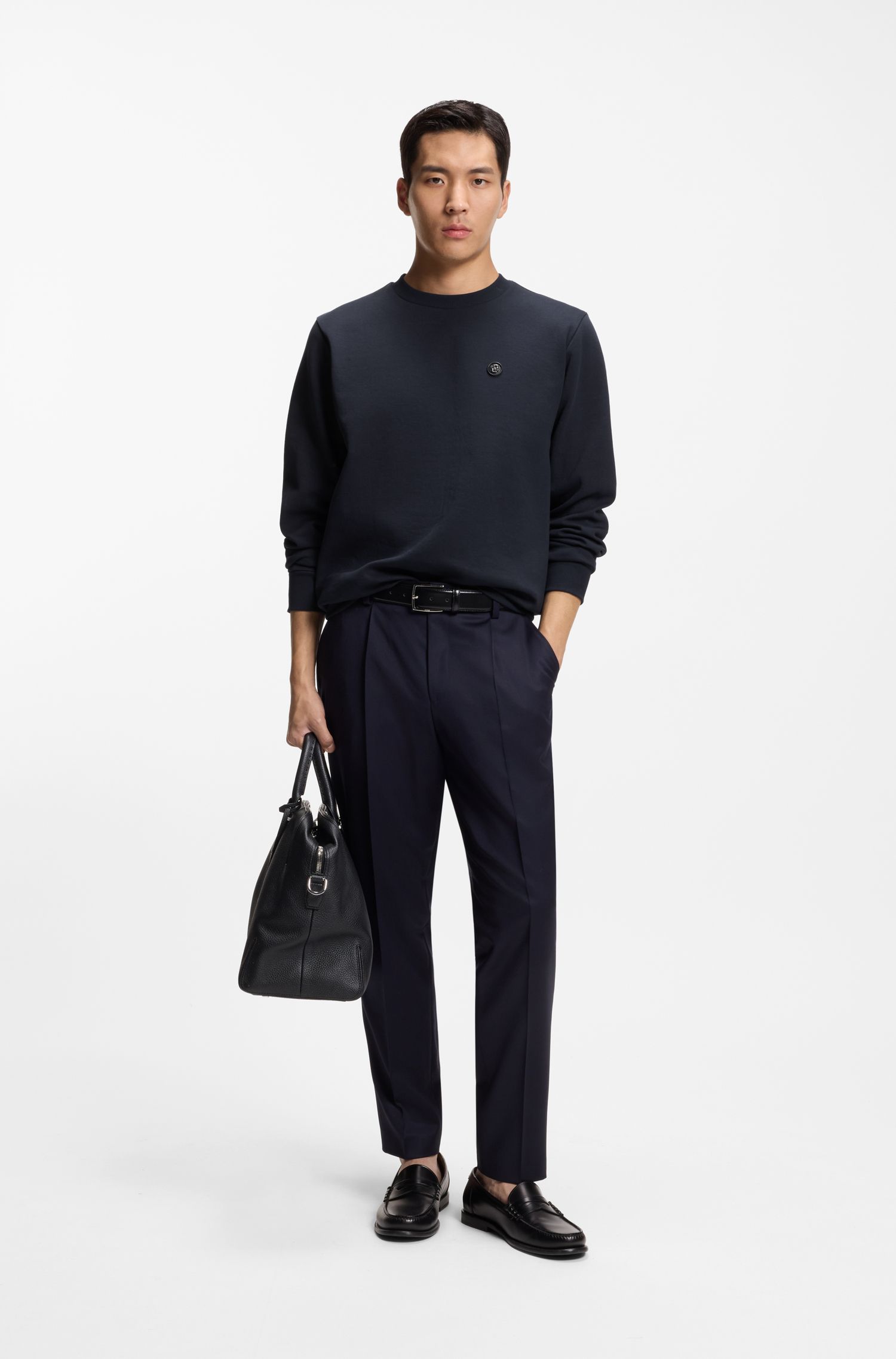 BOSS - Áo nỉ pha cotton với họa tiết Double B