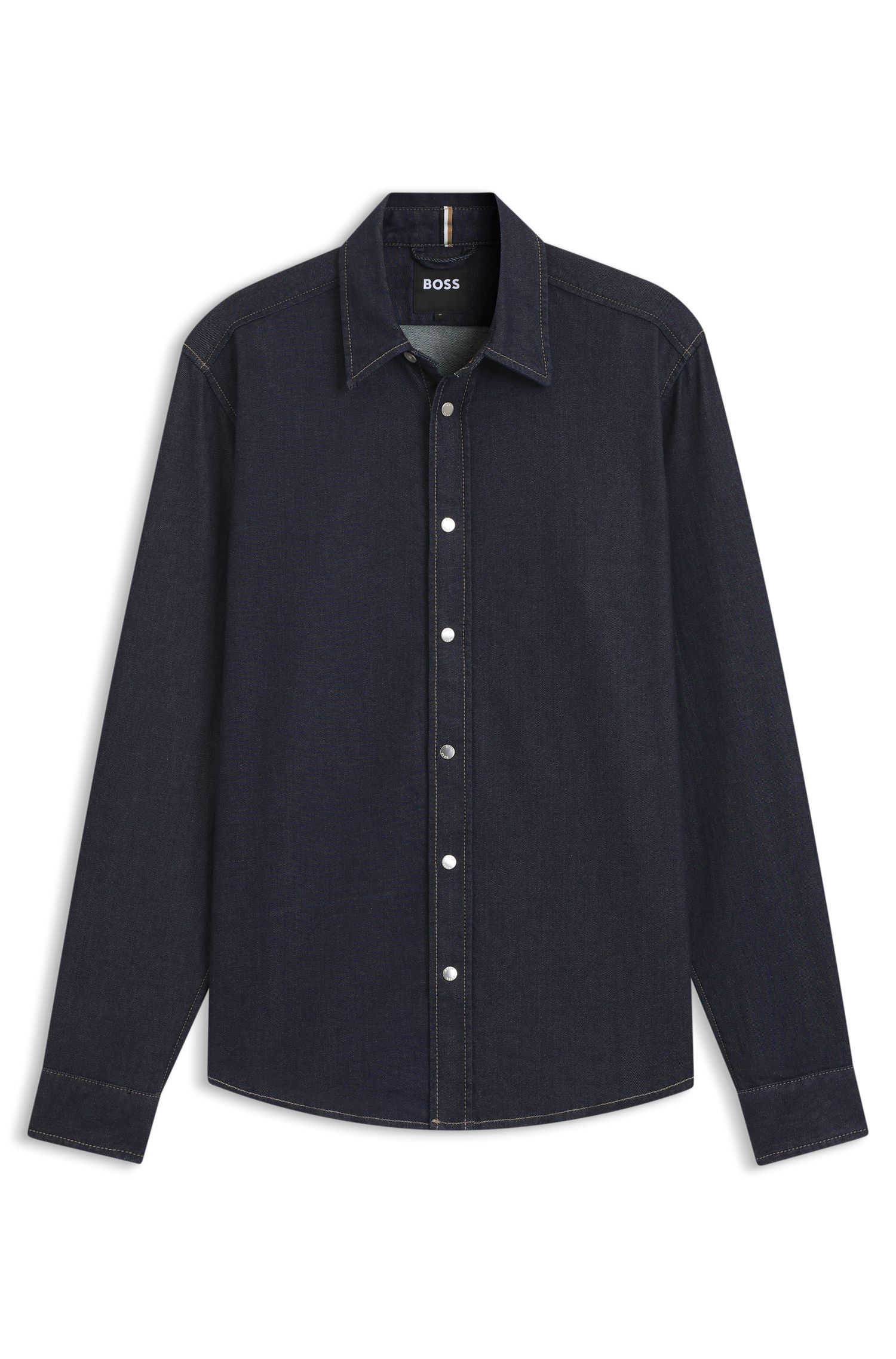 BOSS - Áo sơ mi regular fit bằng vải denim co giãn màu chàm