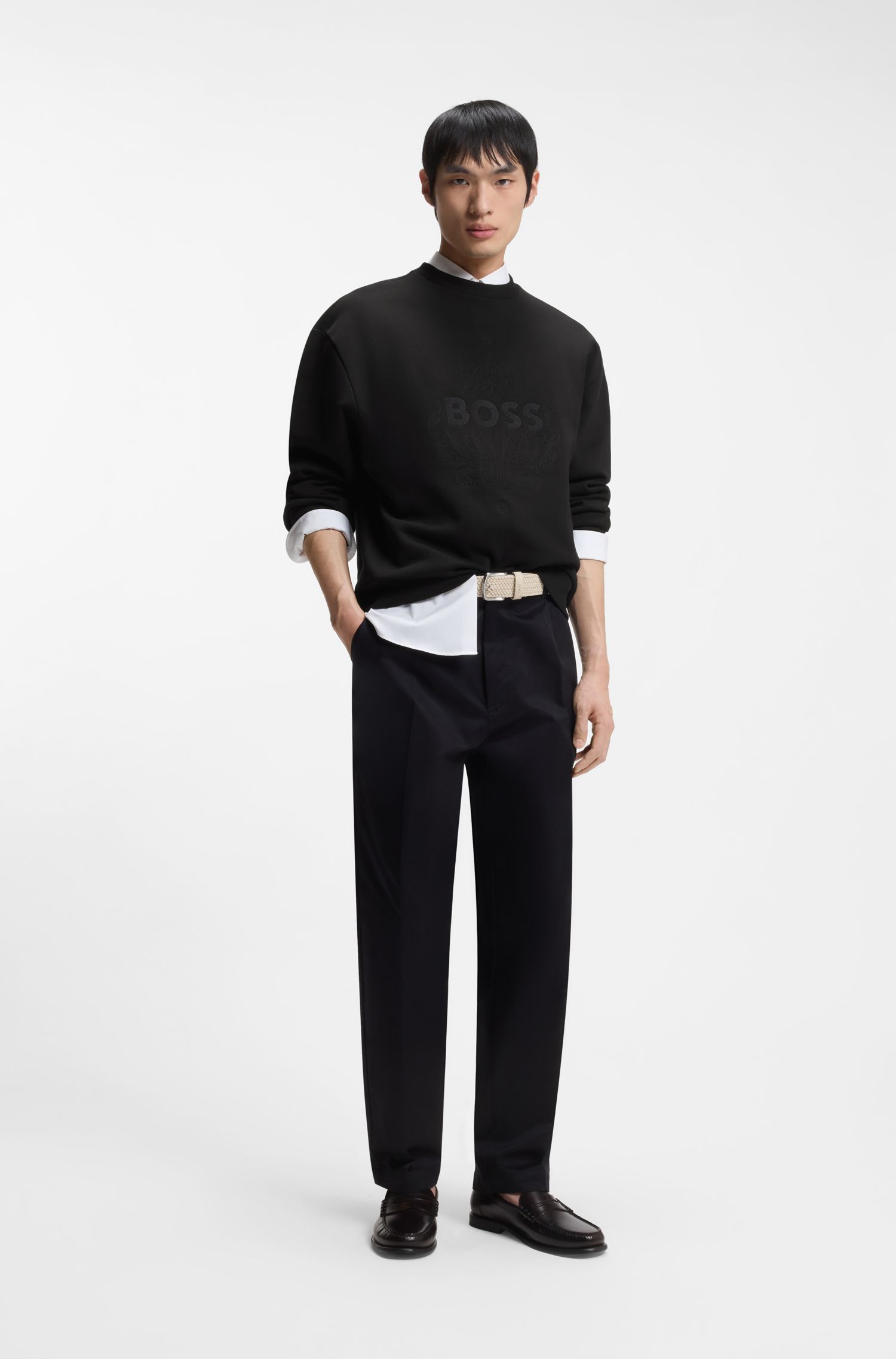 BOSS - Áo thun in logo, chất liệu cotton terry