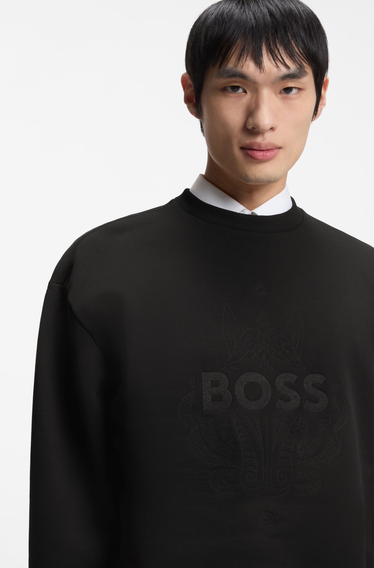 BOSS - Áo thun in logo, chất liệu cotton terry