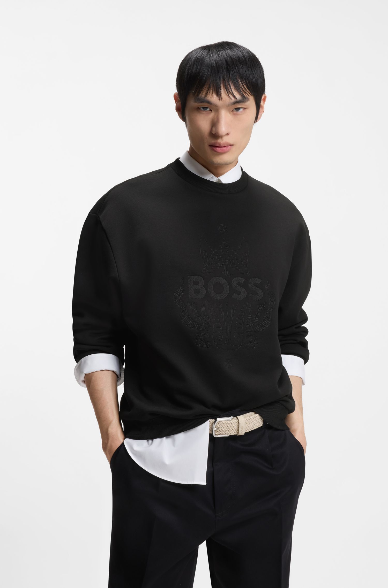 BOSS - Áo thun in logo, chất liệu cotton terry