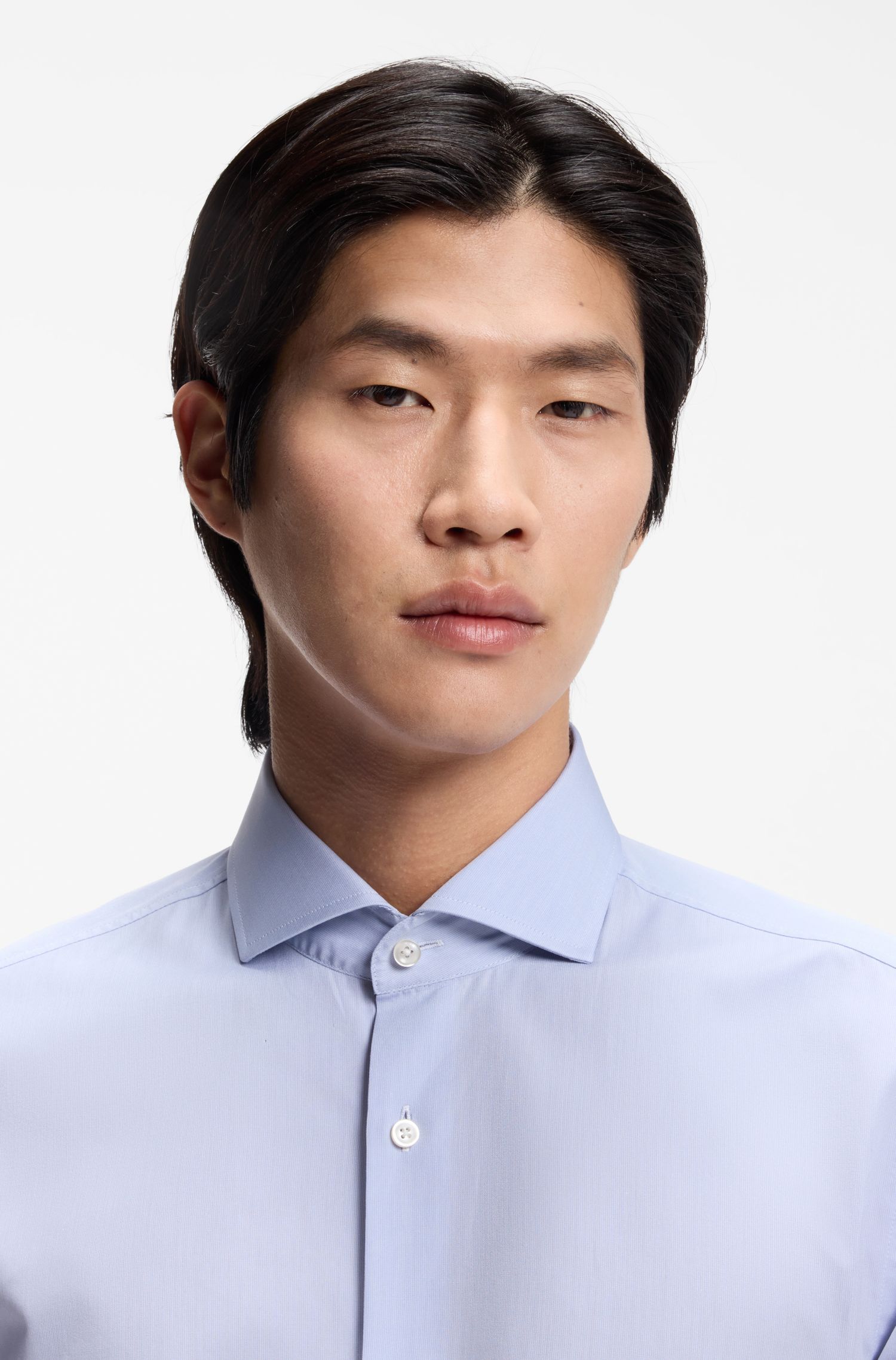 BOSS - Áo sơ mi slim-fit chambray cotton Ý