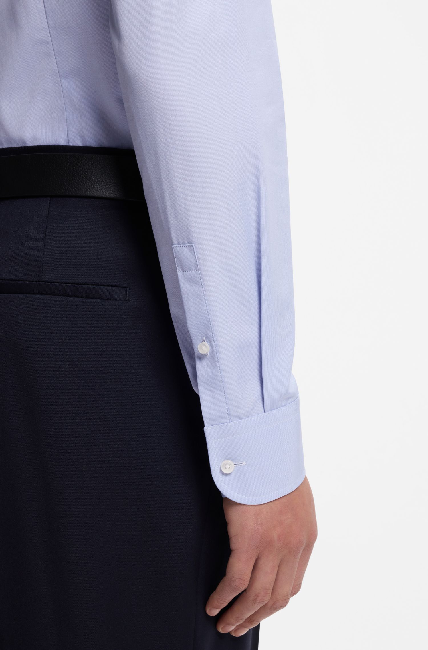 BOSS - Áo sơ mi slim-fit chambray cotton Ý