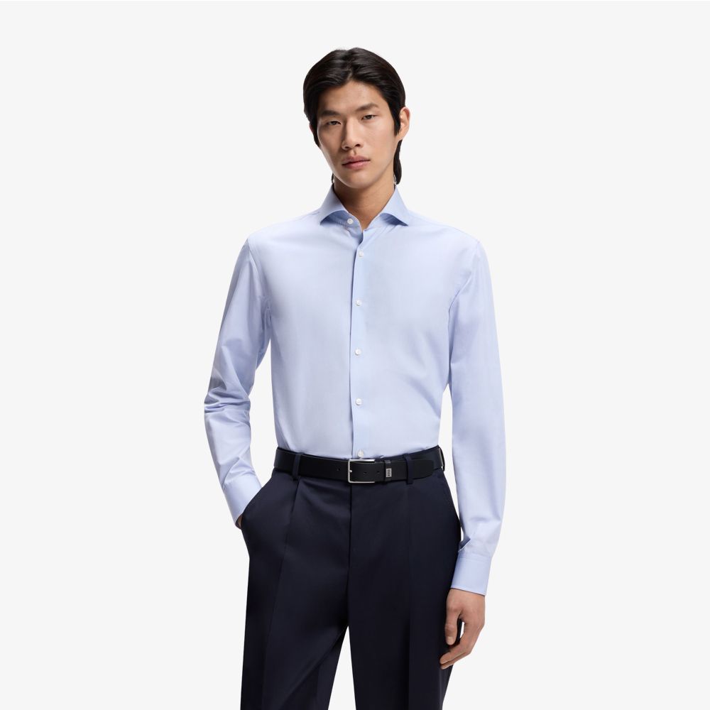 BOSS - Áo sơ mi slim-fit chambray cotton Ý