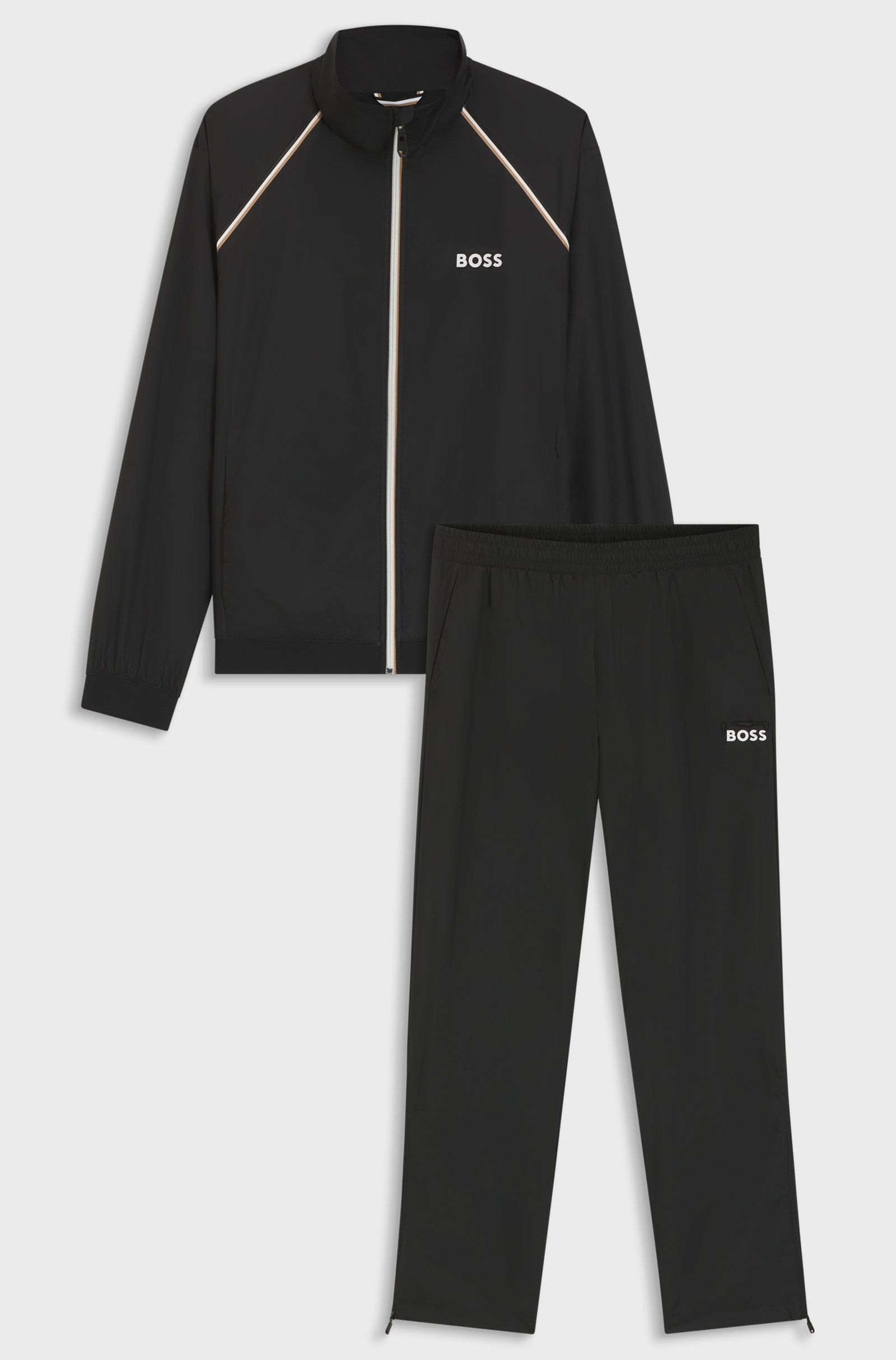 BOSS - Bộ tracksuit thể thao chống nước, gấu quần kéo khóa