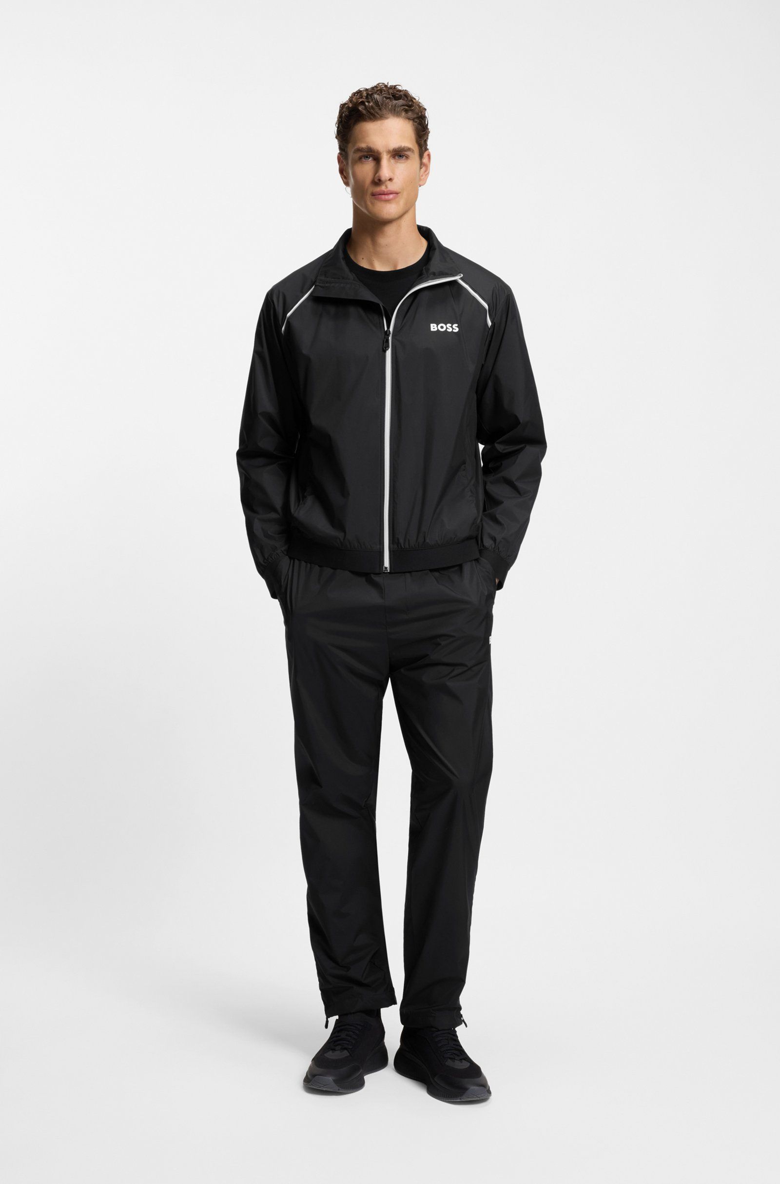 BOSS - Bộ tracksuit thể thao chống nước, gấu quần kéo khóa