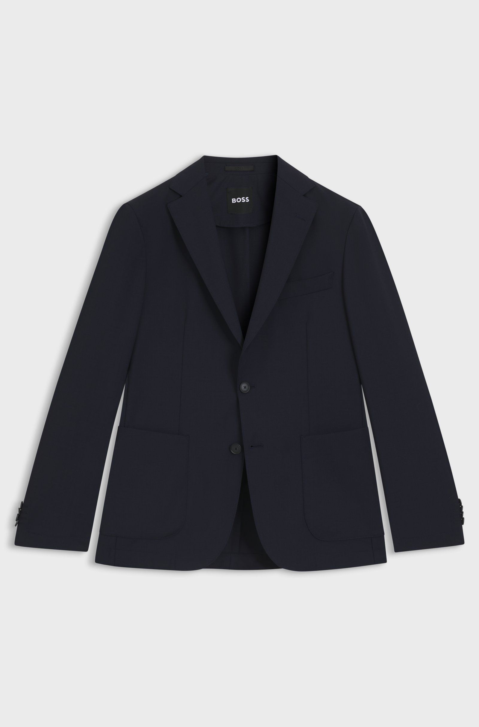 BOSS - Áo blazer dáng slim-fit vải len pha có thể giặt