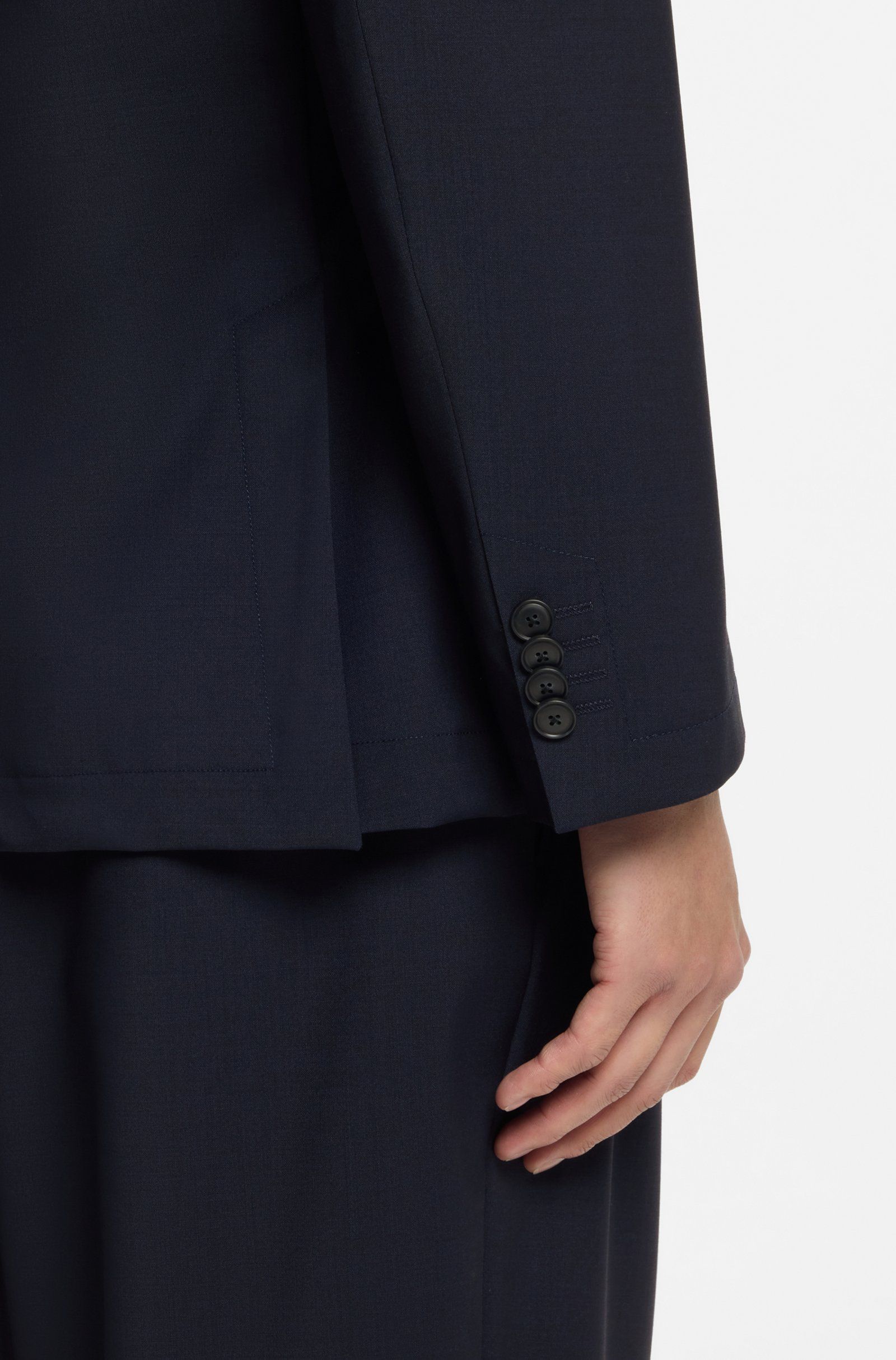 BOSS - Áo blazer dáng slim-fit vải len pha có thể giặt