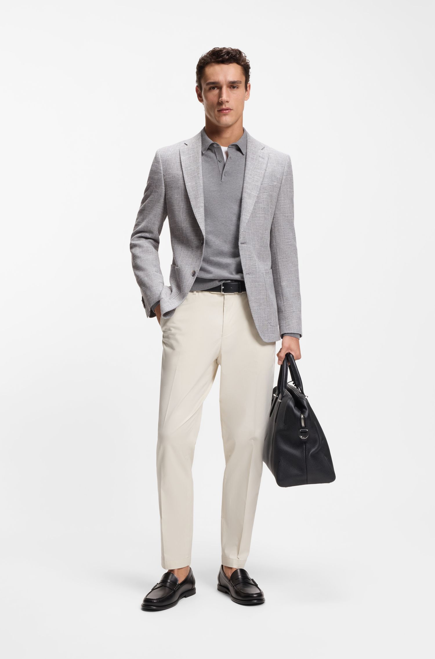 BOSS - Áo blazer dáng regular-fit vải cotton pha có họa tiết