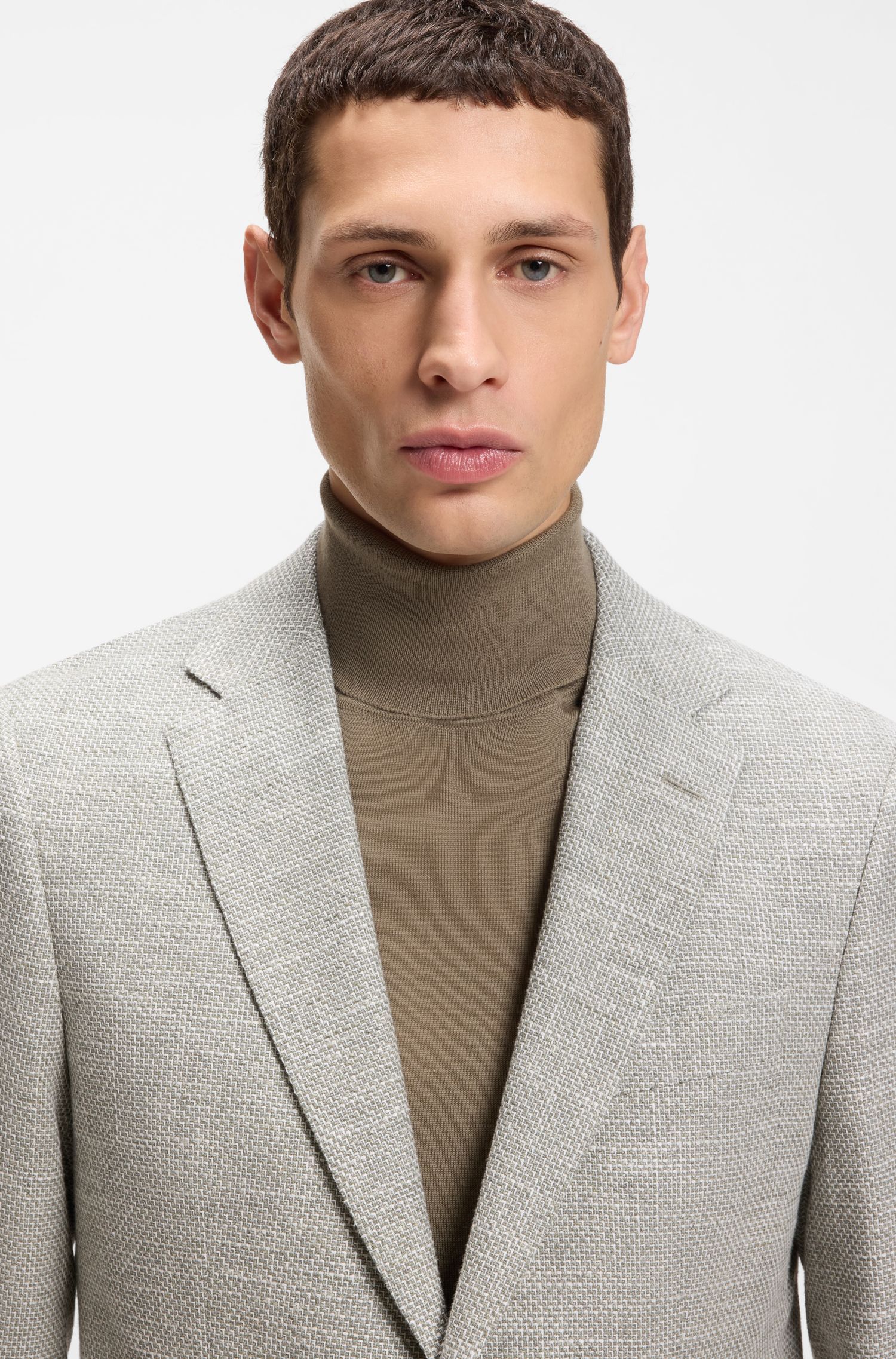 BOSS - Áo blazer dáng regular-fit vải cotton pha có họa tiết