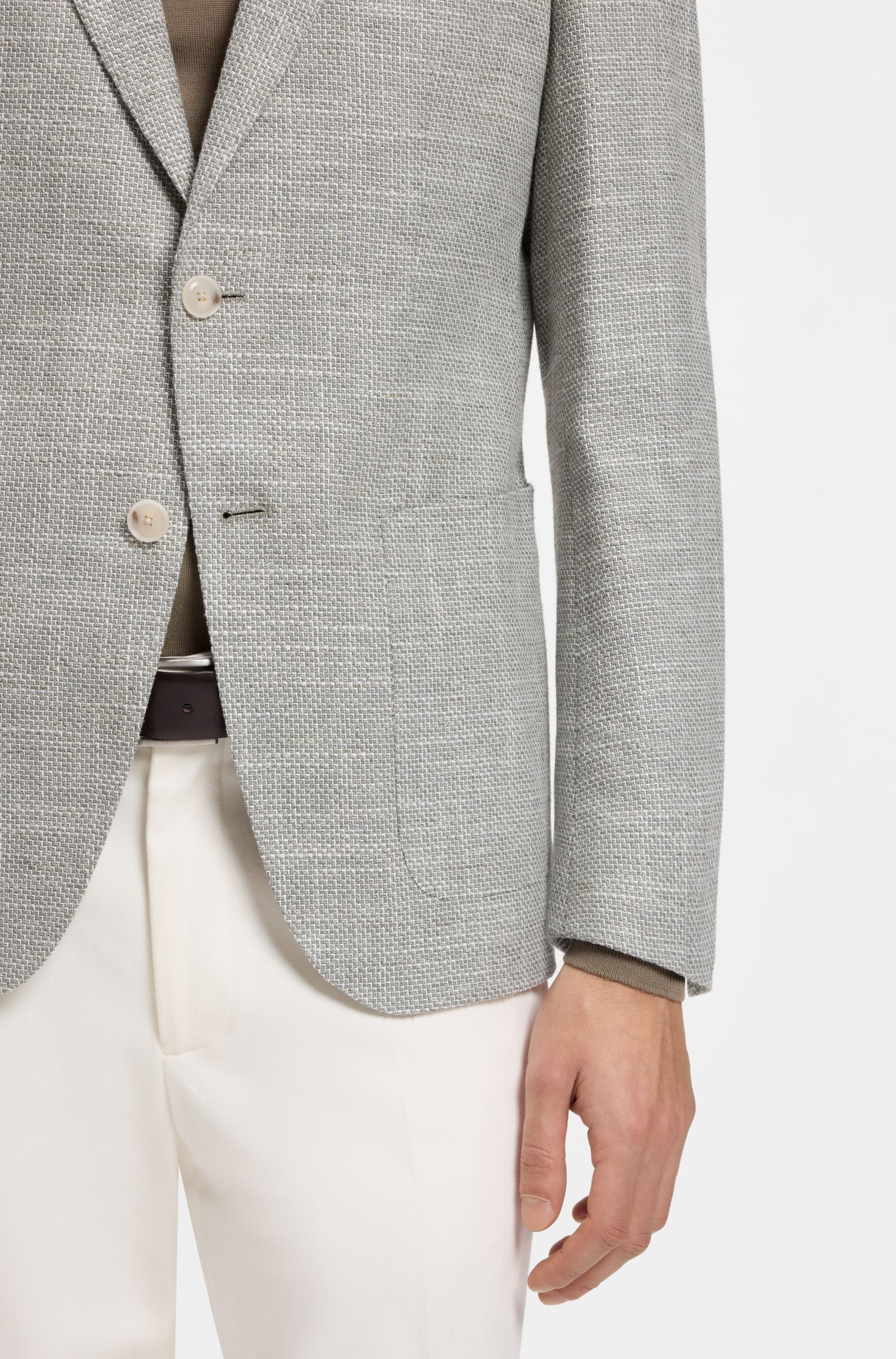 BOSS - Áo blazer dáng regular-fit vải cotton pha có họa tiết