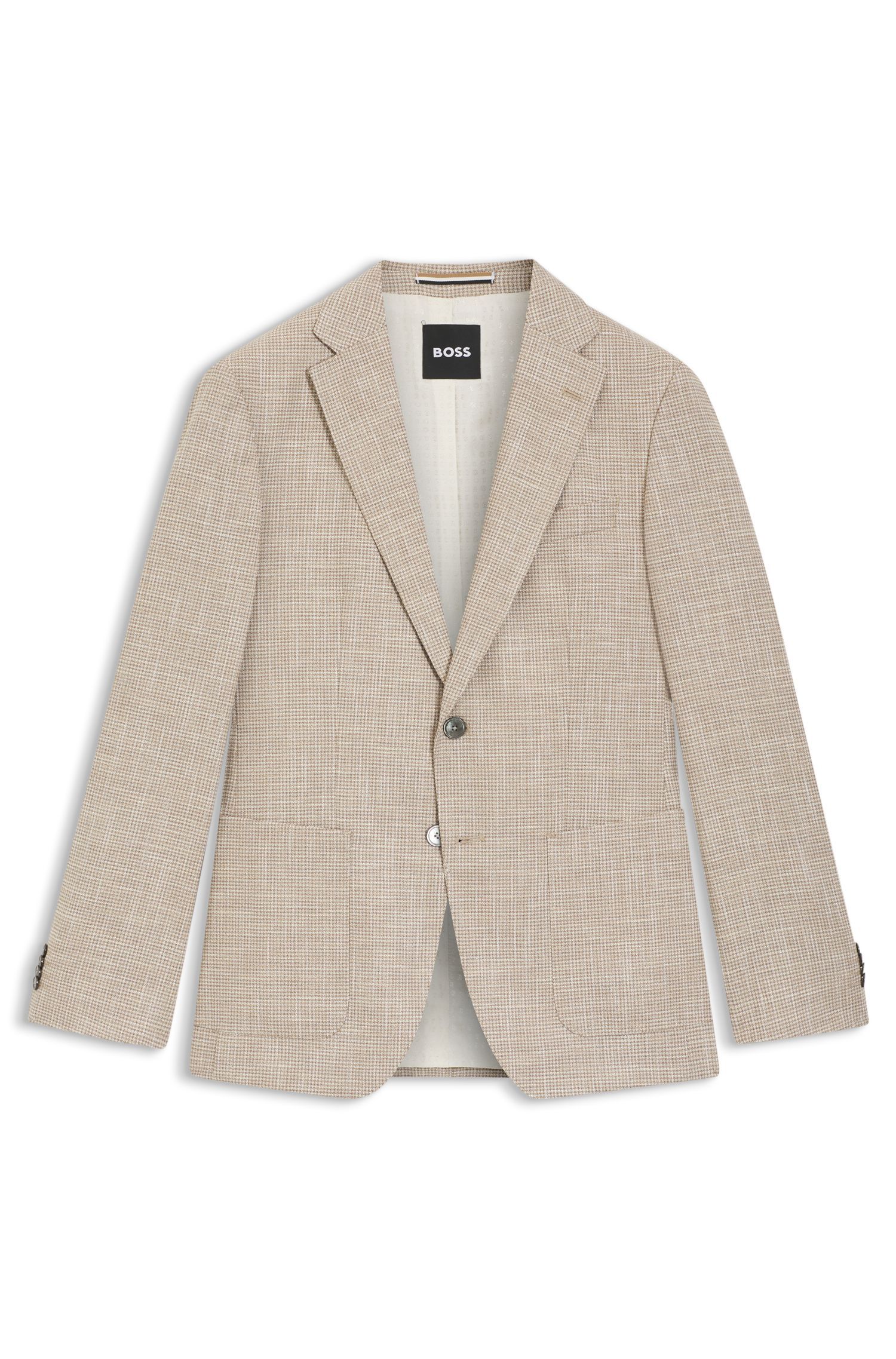BOSS - Áo blazer regular-fit, vải co giãn kẻ caro
