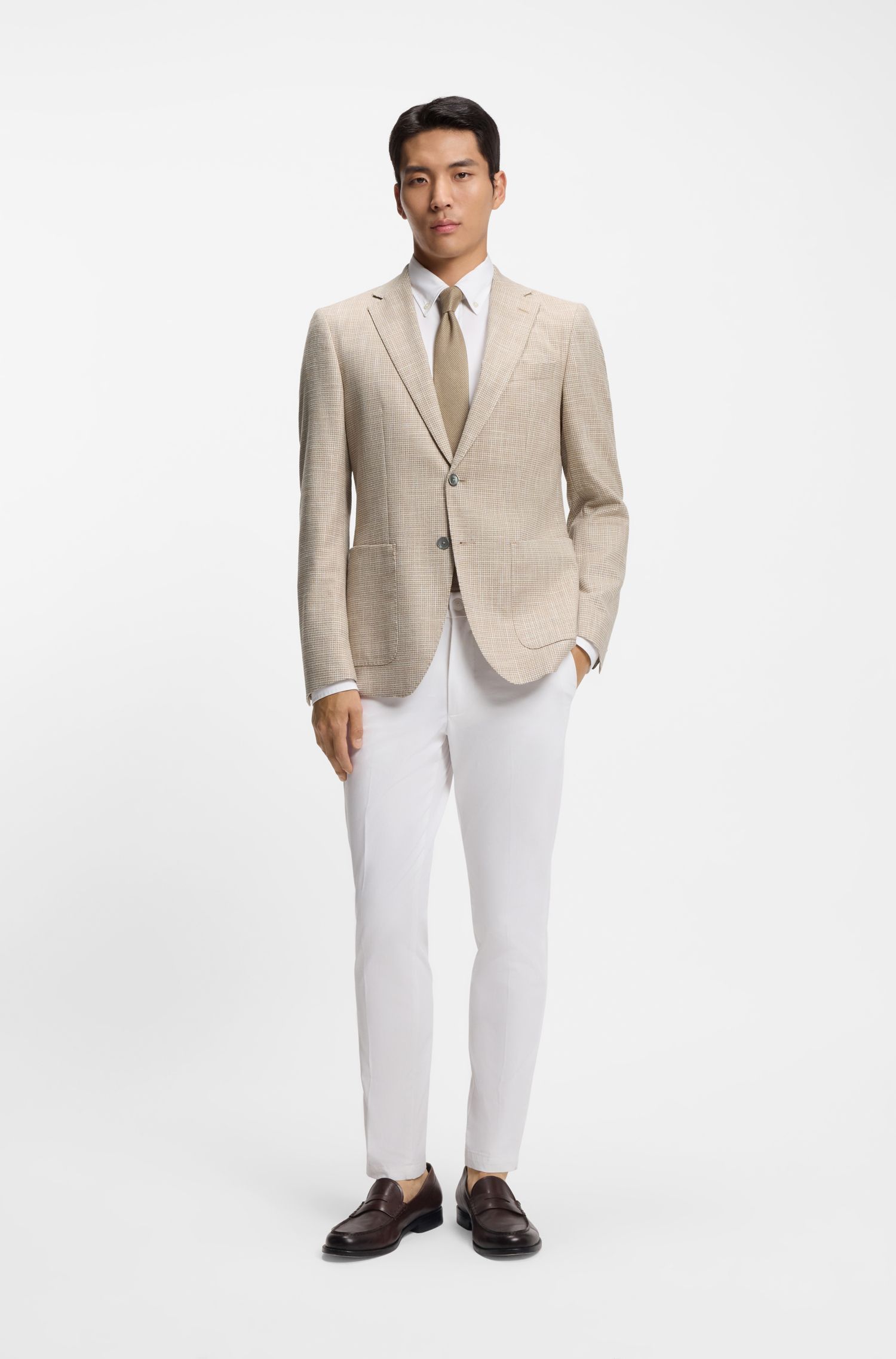 BOSS - Áo blazer regular-fit, vải co giãn kẻ caro