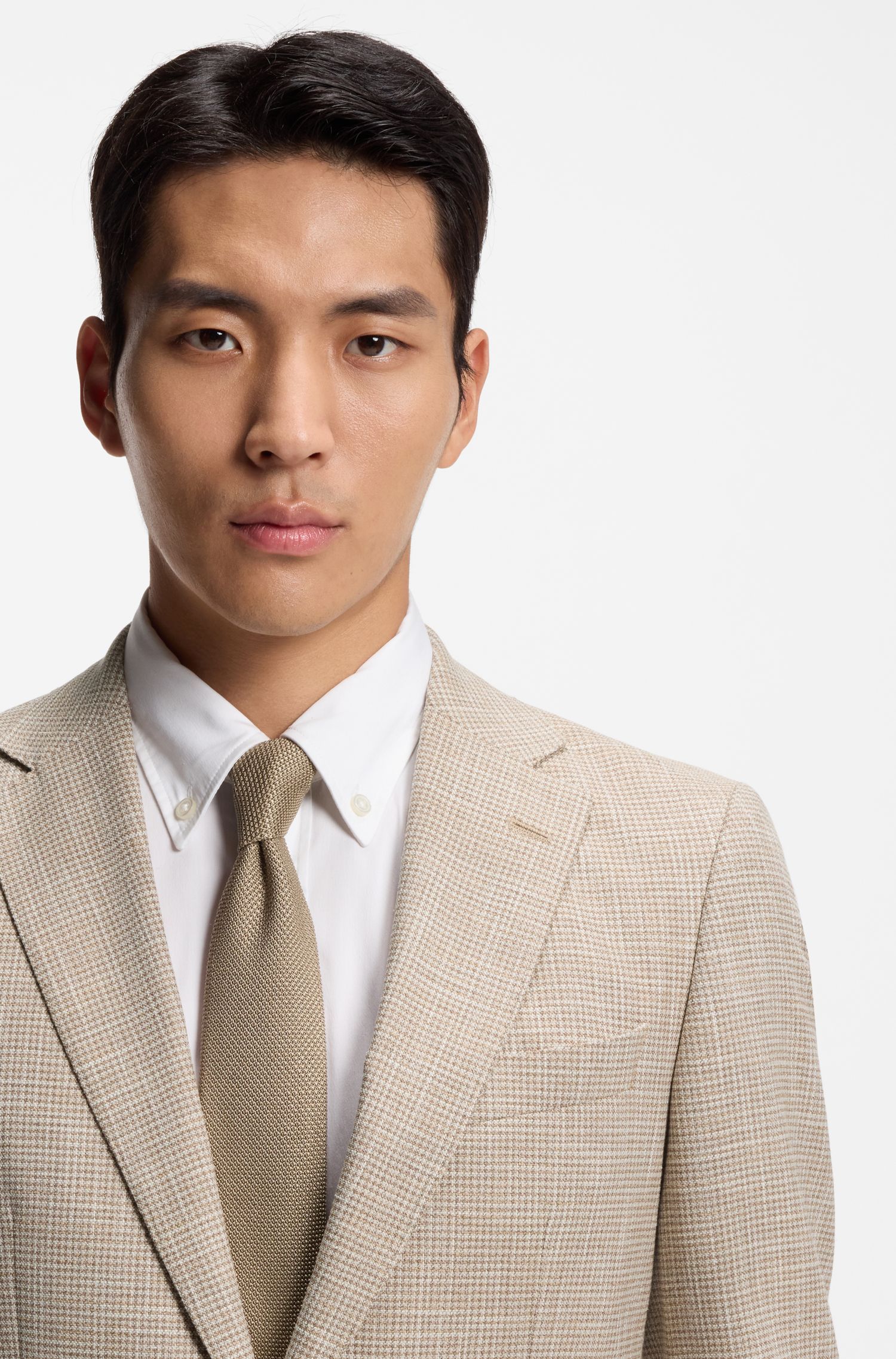 BOSS - Áo blazer regular-fit, vải co giãn kẻ caro