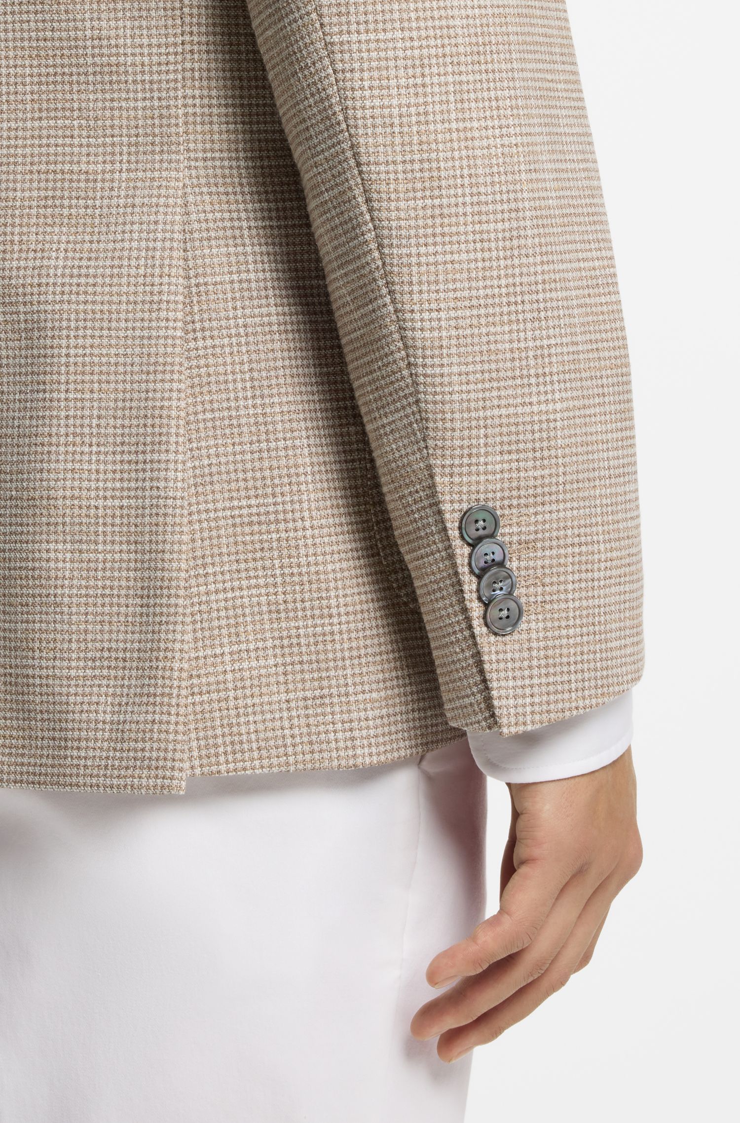 BOSS - Áo blazer regular-fit, vải co giãn kẻ caro
