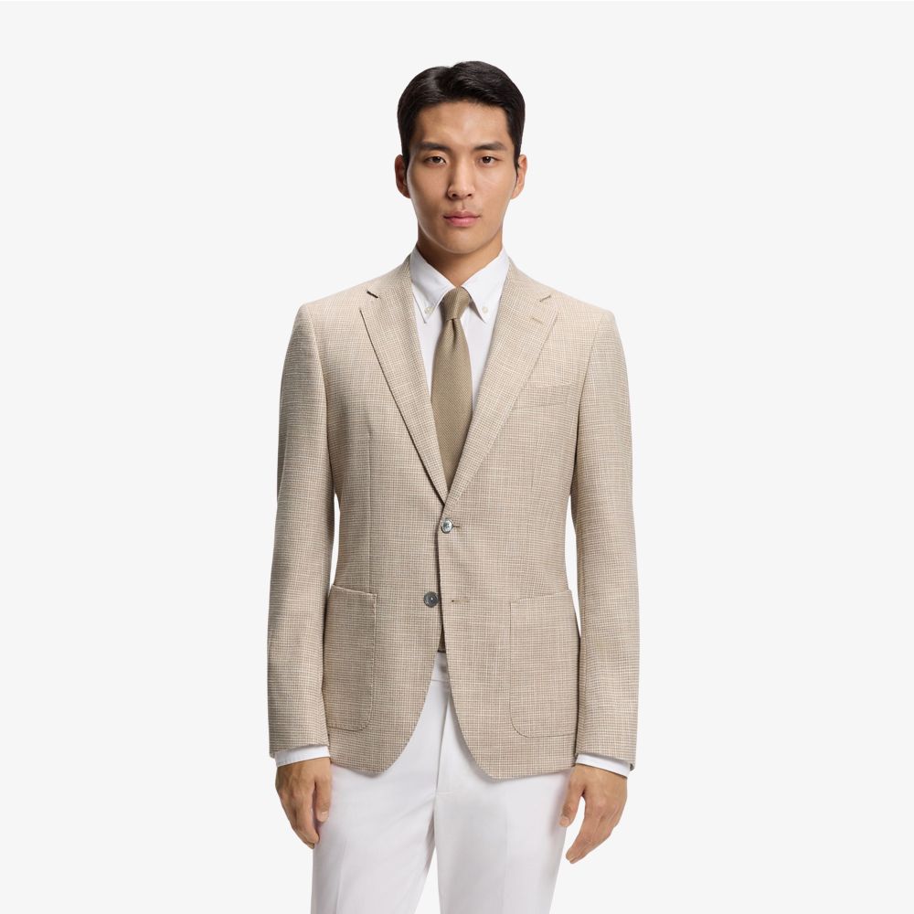 BOSS - Áo blazer regular-fit, vải co giãn kẻ caro