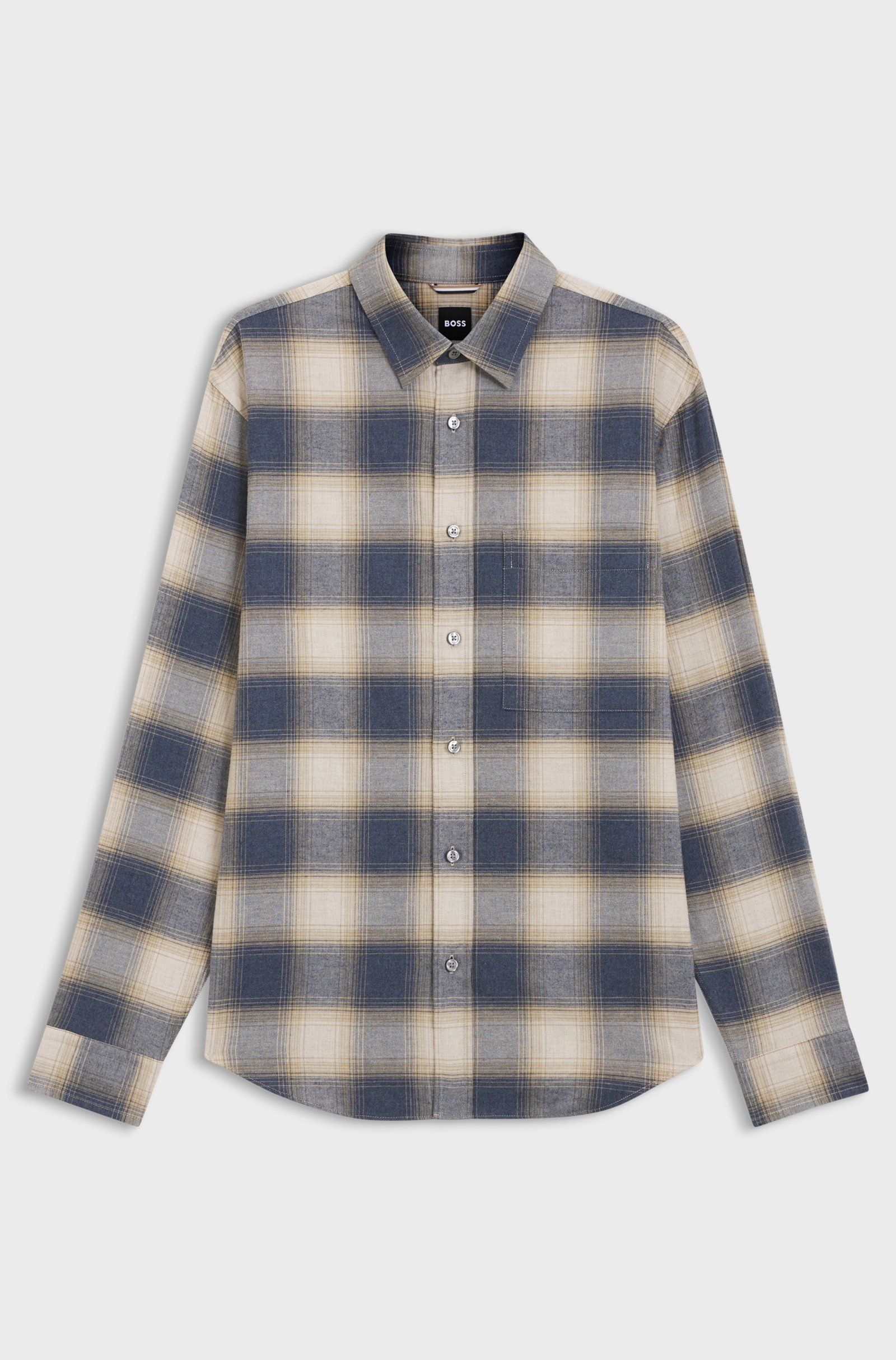 BOSS - Áo sơ mi flannel cotton kẻ caro