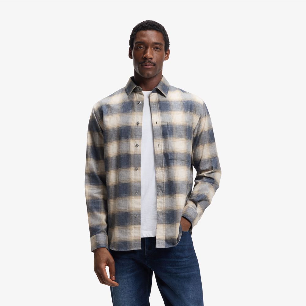 BOSS - Áo sơ mi flannel cotton kẻ caro