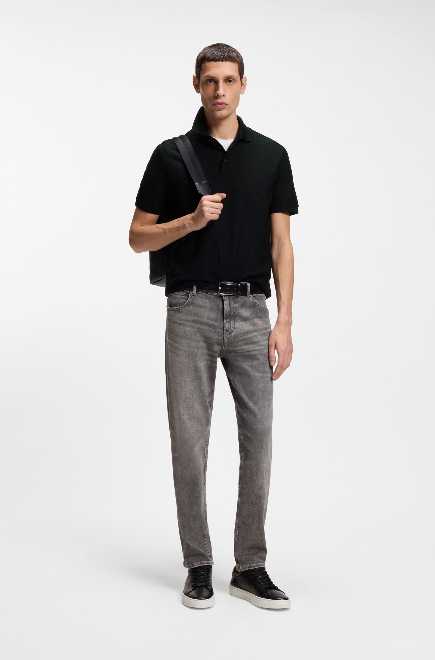 BOSS - Áo polo cotton in họa tiết monogram jacquard