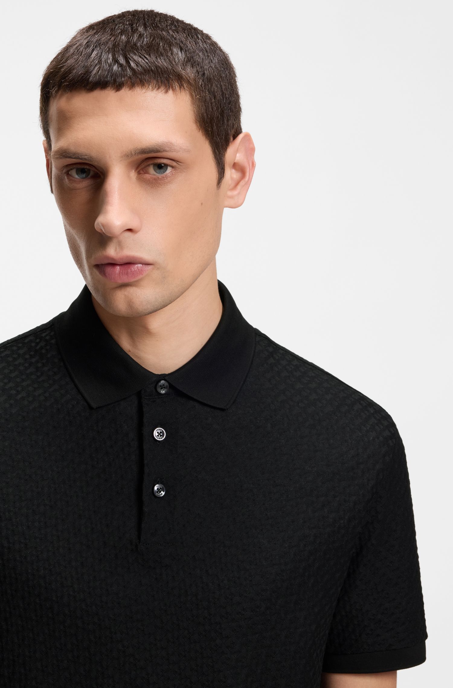BOSS - Áo polo cotton in họa tiết monogram jacquard