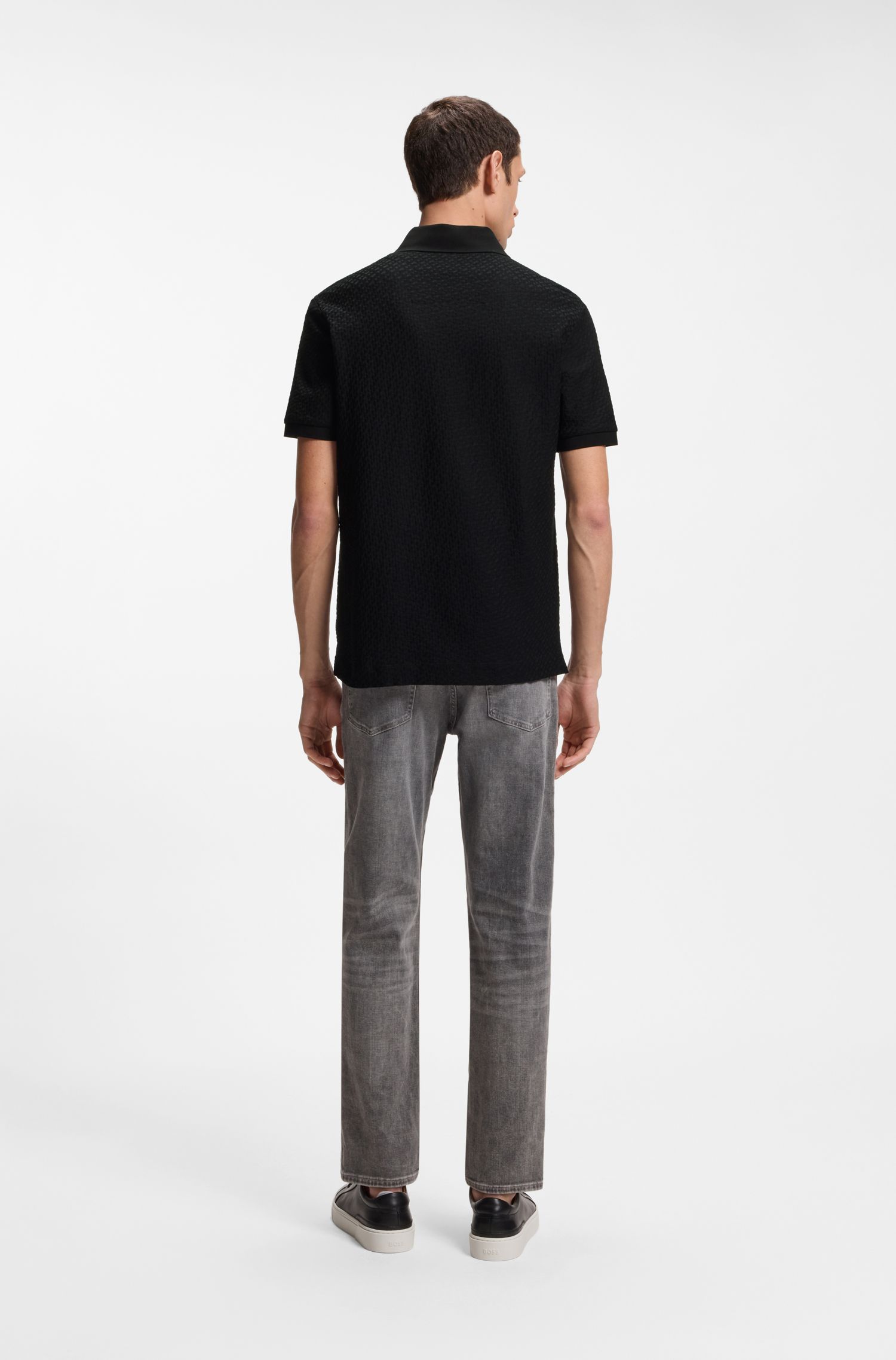 BOSS - Áo polo cotton in họa tiết monogram jacquard