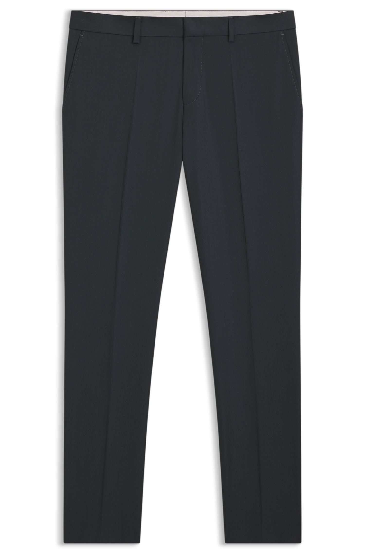 BOSS - Quần dài dáng slim-fit melange, pha len