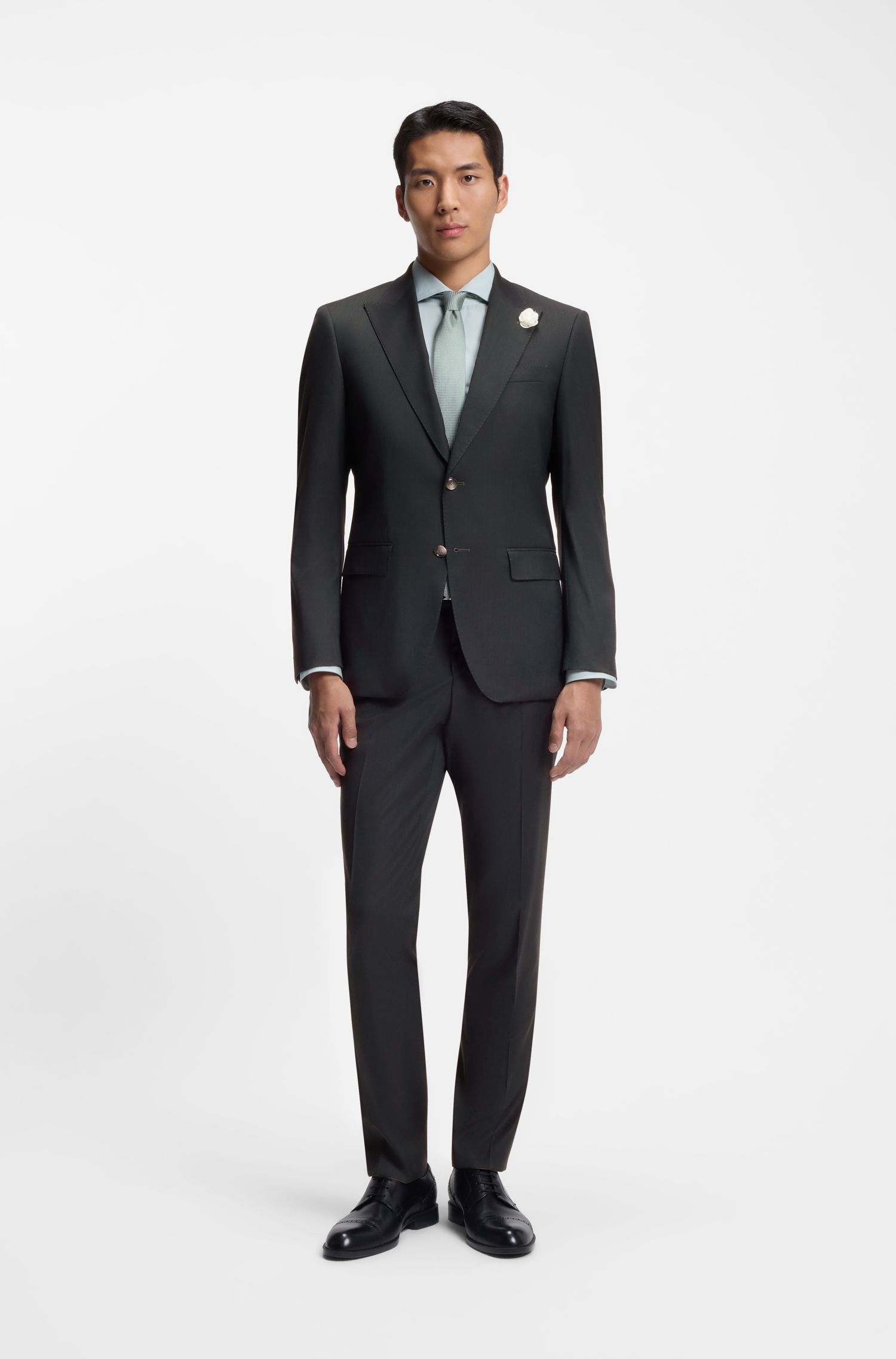 BOSS - Quần dài dáng slim-fit melange, pha len