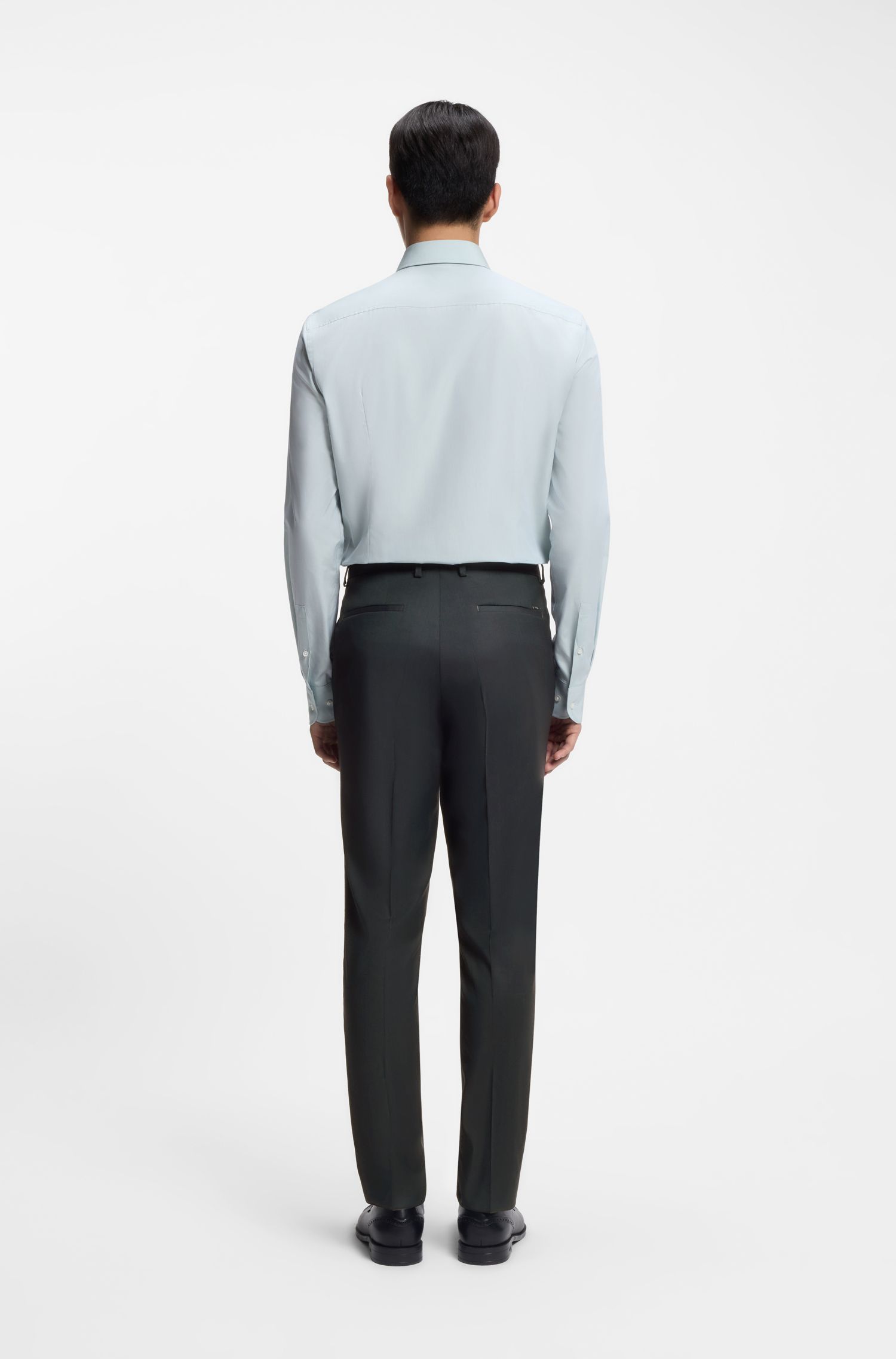BOSS - Quần dài dáng slim-fit melange, pha len