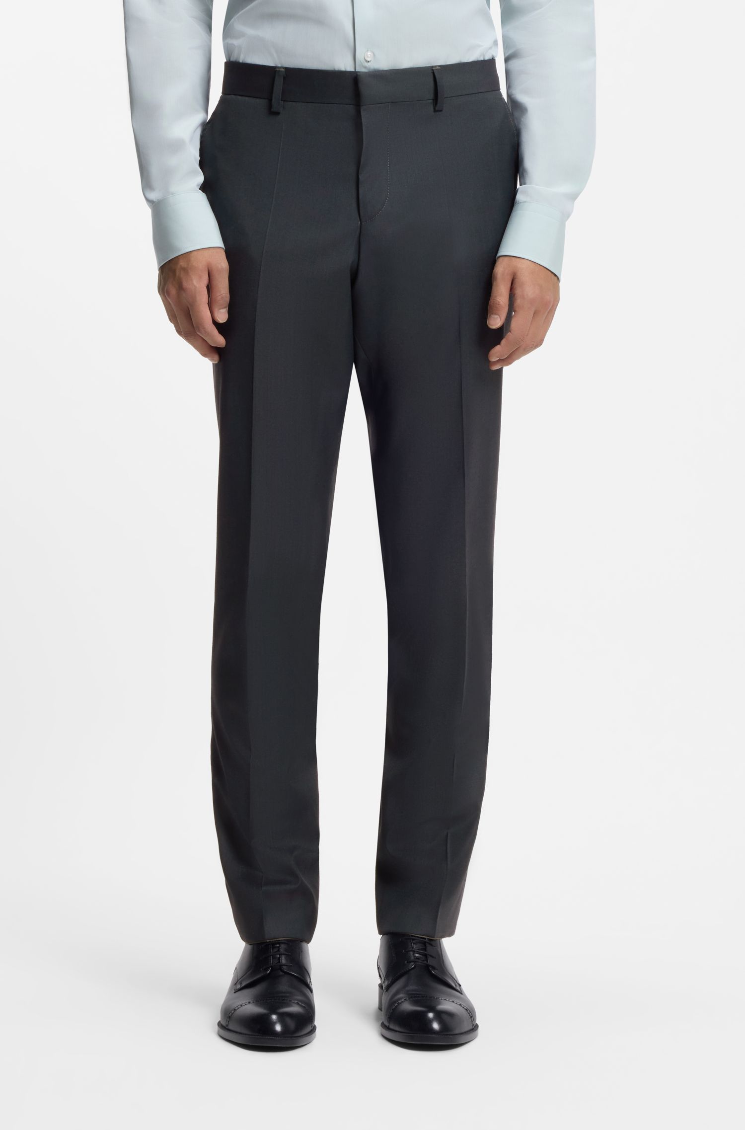 BOSS - Quần dài dáng slim-fit melange, pha len