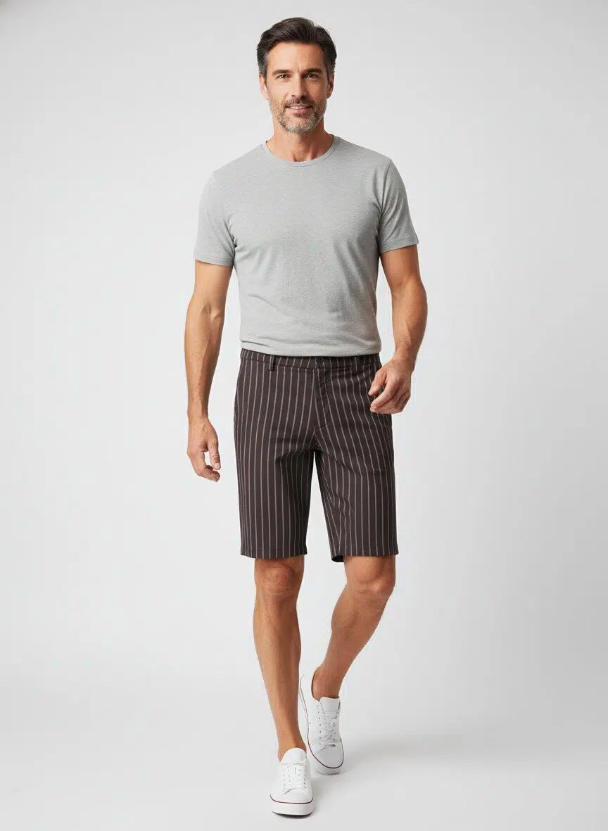 BOSS - Quần short cotton co giãn kẻ sọc