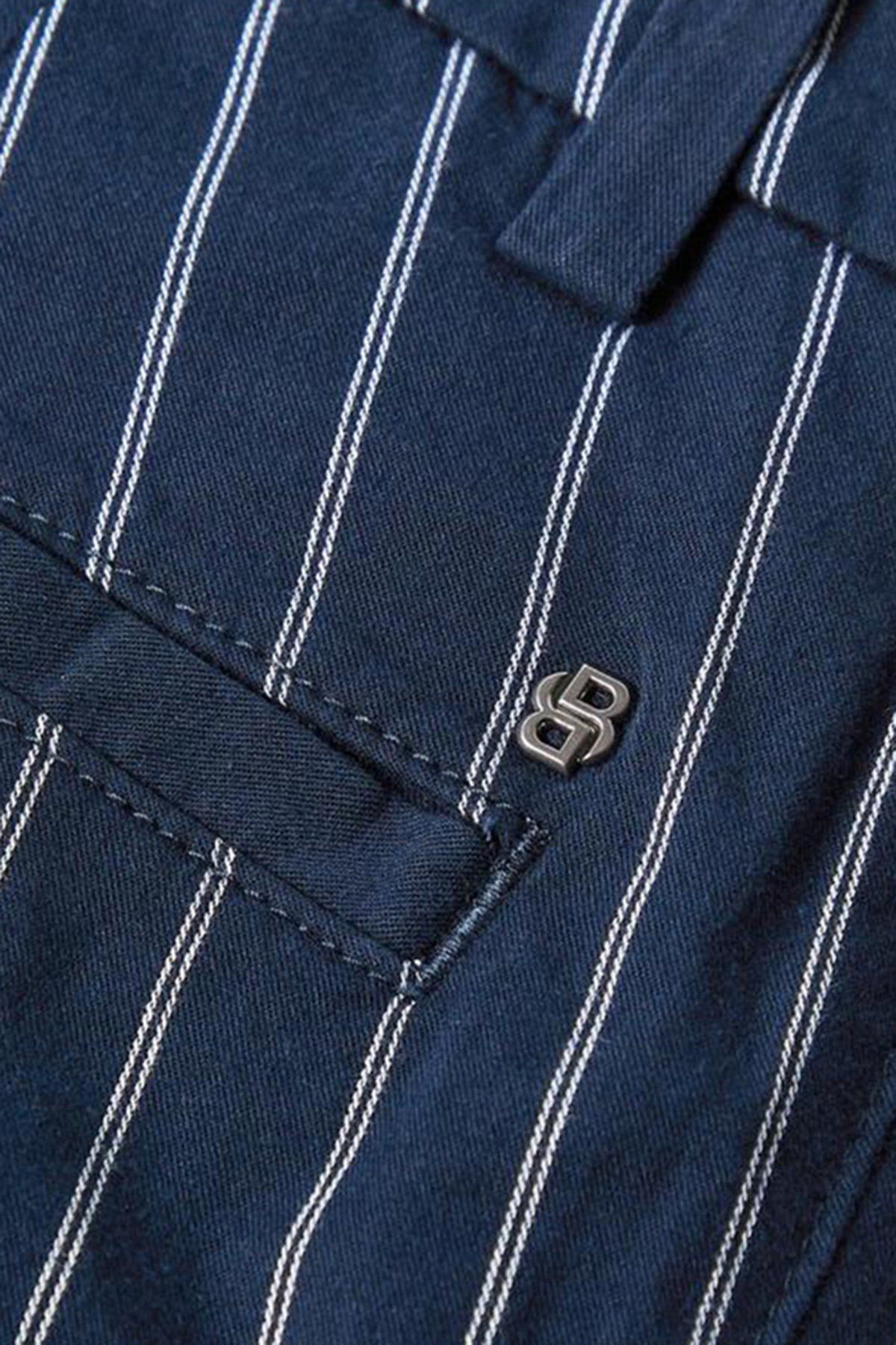 BOSS - Quần short cotton co giãn kẻ sọc