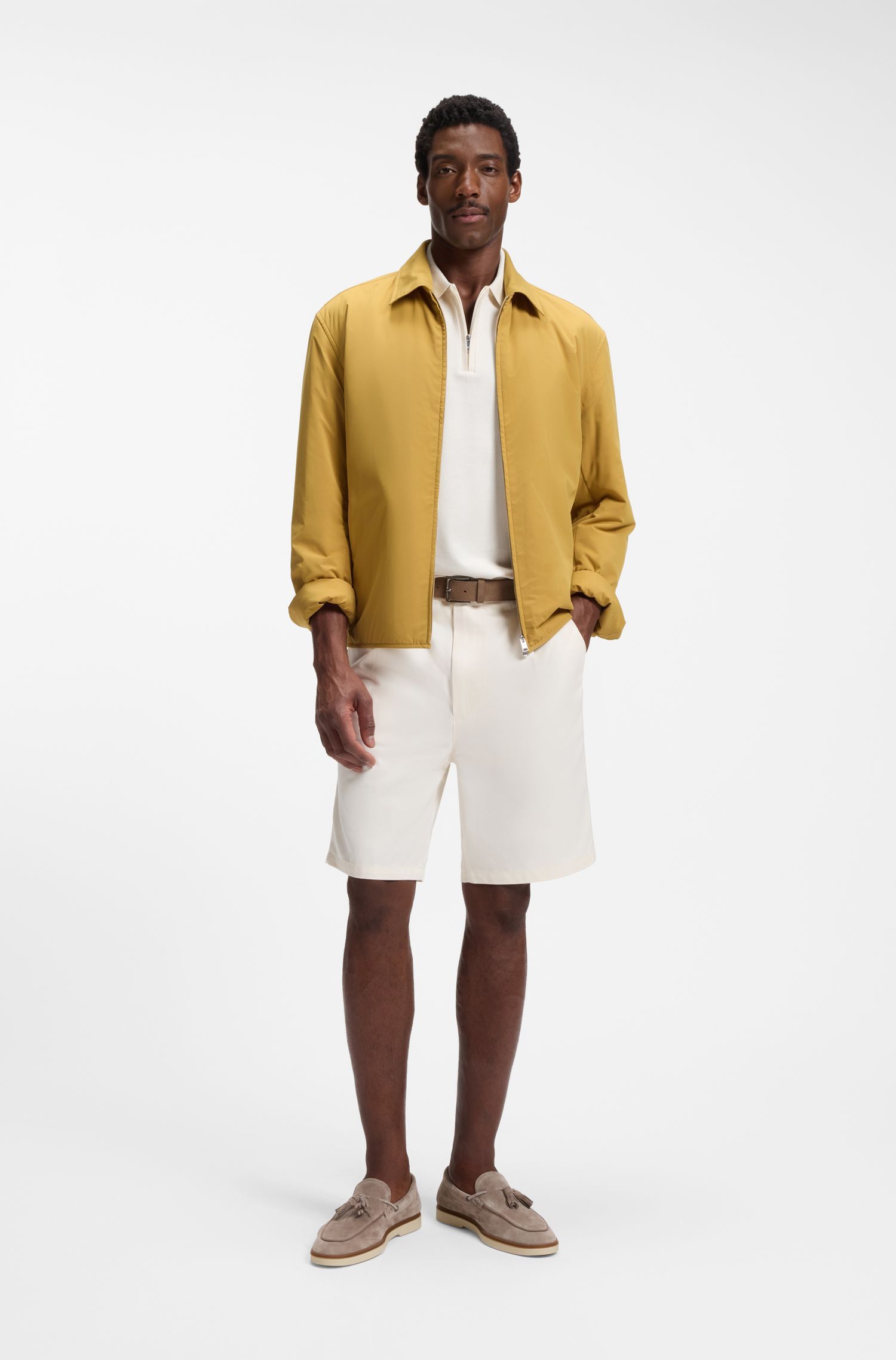 BOSS - Quần short dáng rộng thoải mái làm từ vải cotton chéo