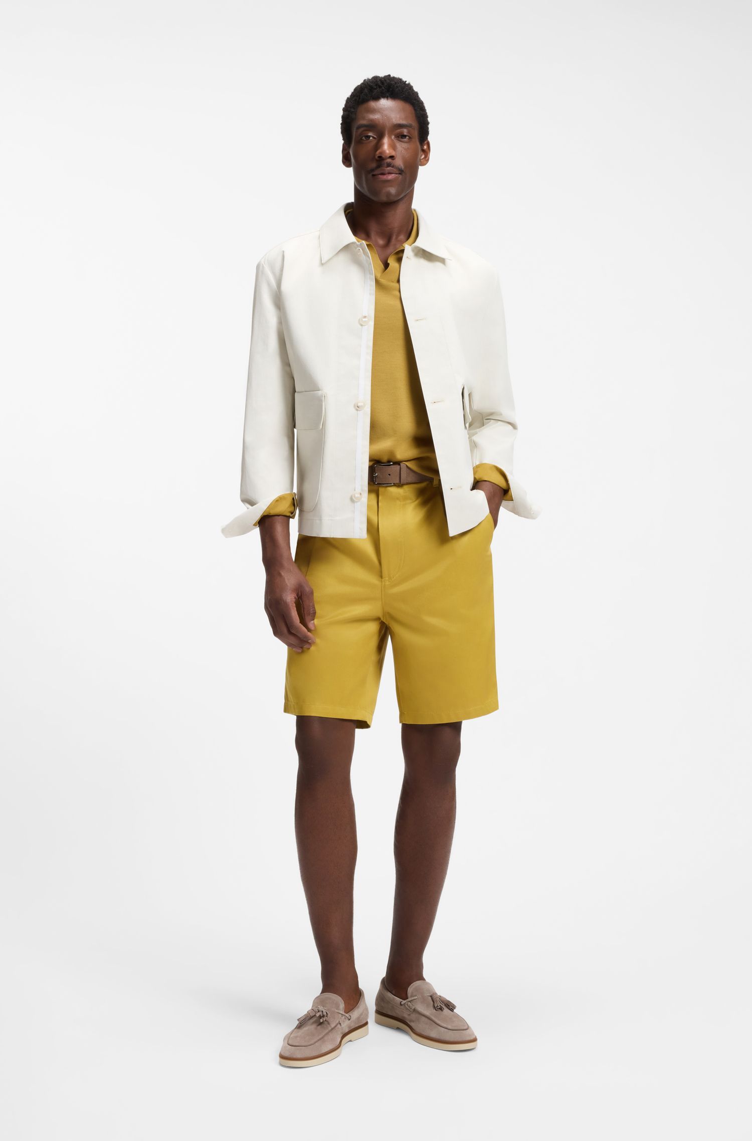 BOSS - Quần short dáng rộng thoải mái làm từ vải cotton chéo