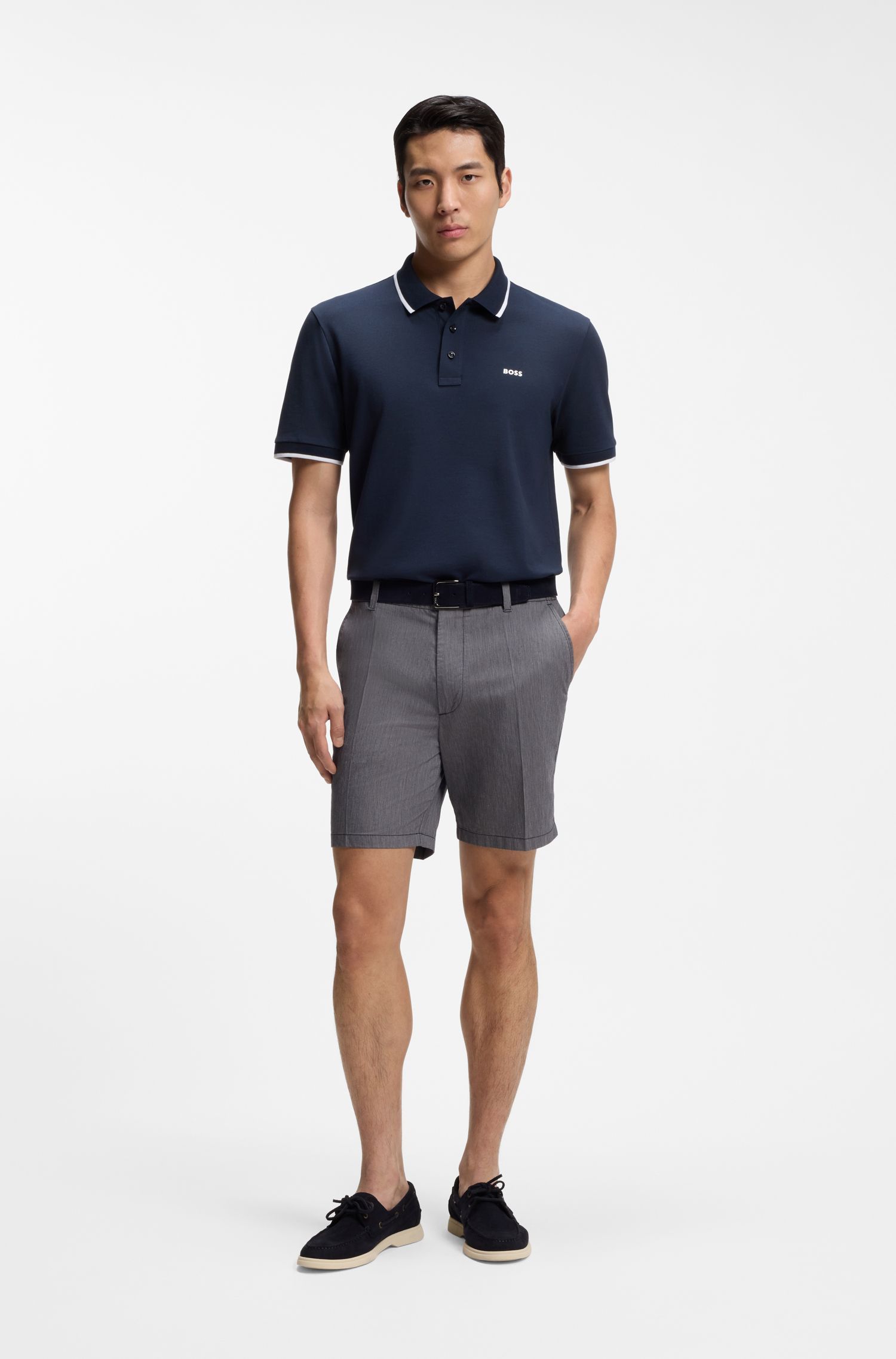 BOSS - Quần short cotton co giãn với kiểu dáng modern fit