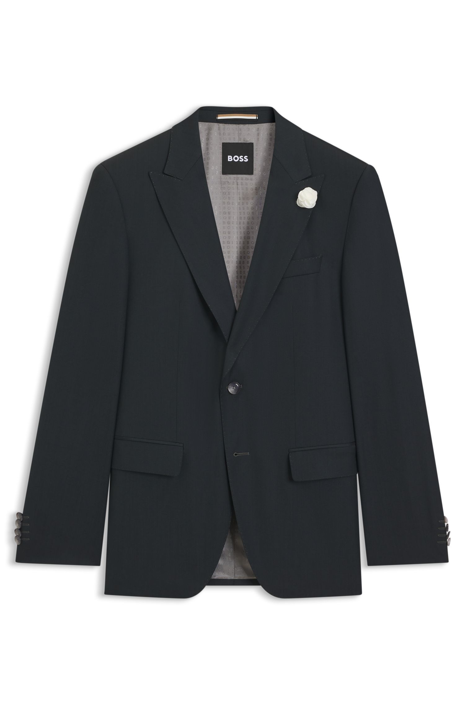 BOSS - Áo khoác dáng slim fit họa tiết melange pha len