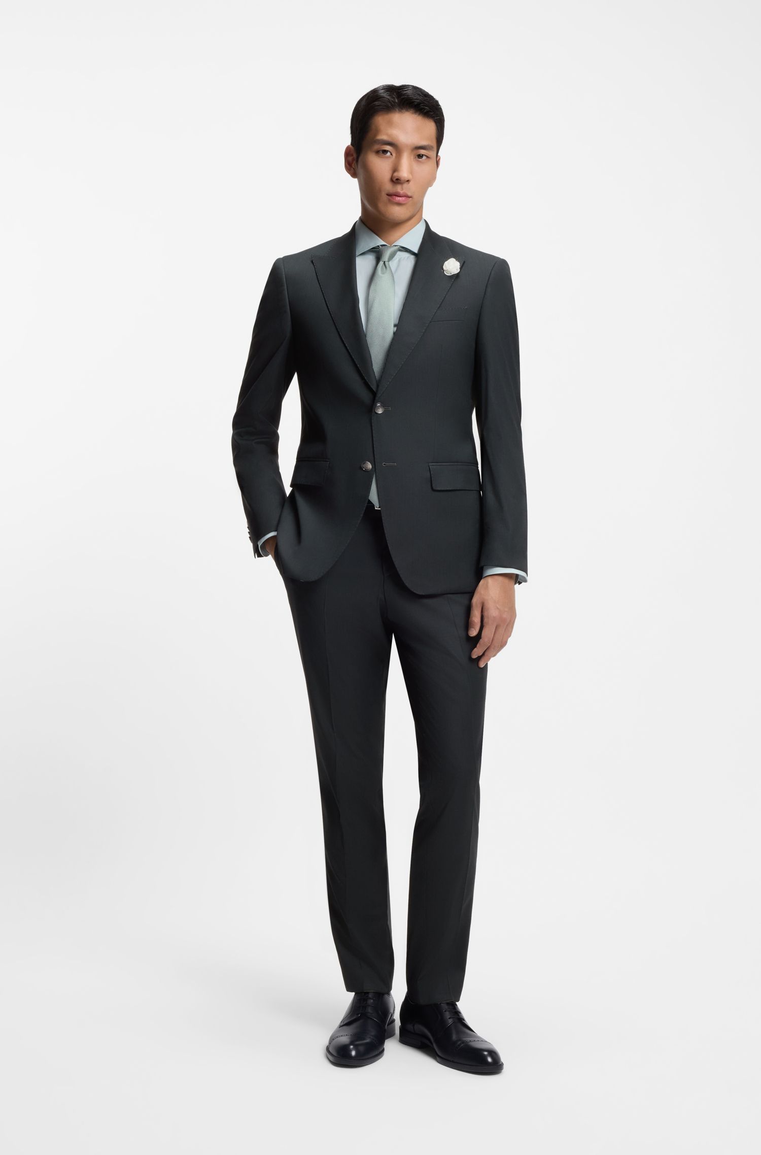 BOSS - Áo khoác dáng slim fit họa tiết melange pha len